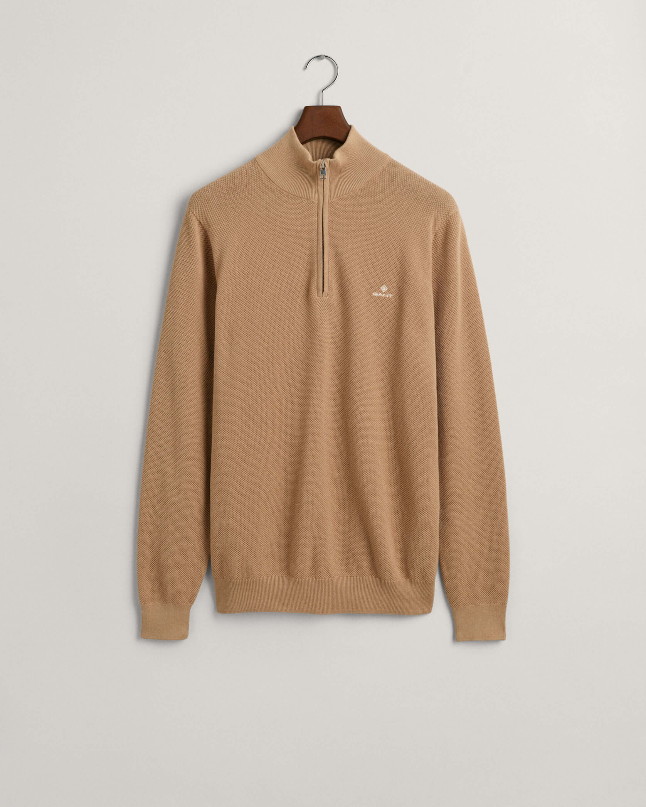 Gant miesten neule, COTTON PIQUE HALF ZIP Beige - Image 3