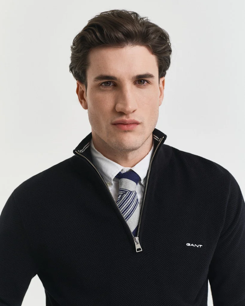 Gant miesten neulepusero Cotton Pique Half Zip, musta - Image 3