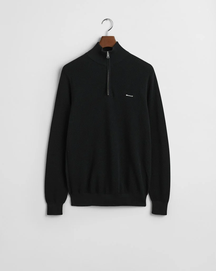Gant miesten neulepusero Cotton Pique Half Zip, musta - Image 4