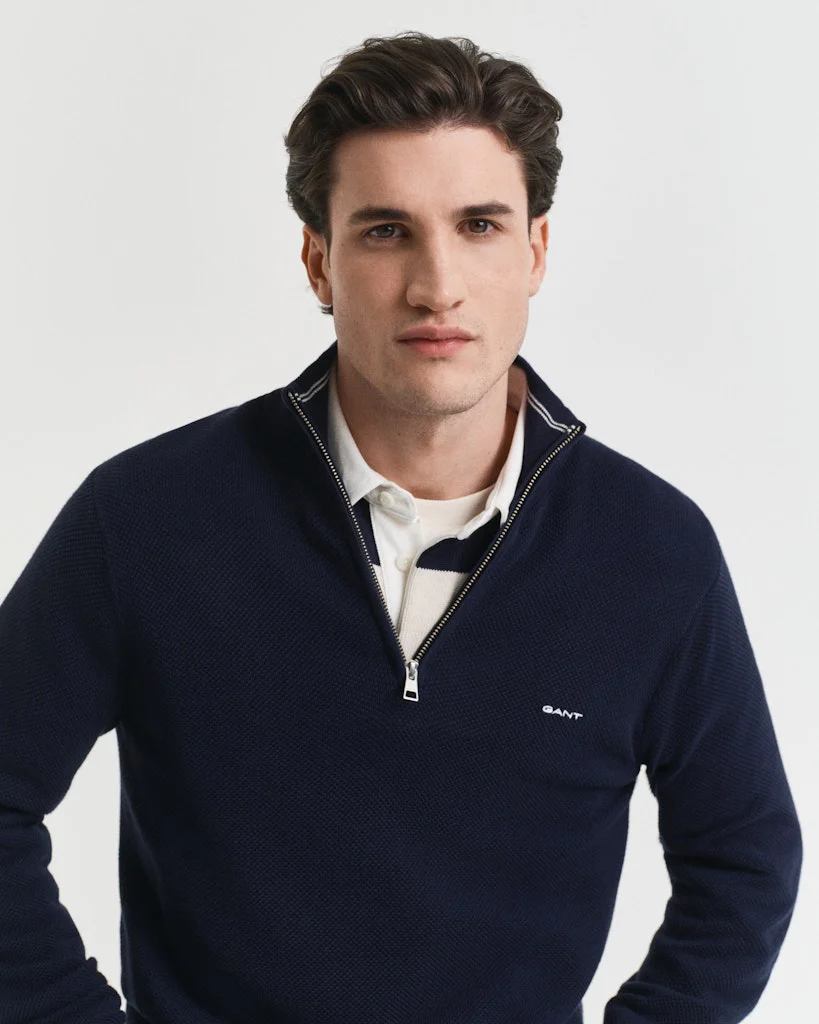 Gant miesten neulepusero Cotton Pique Half Zip, tummansininen - Image 3