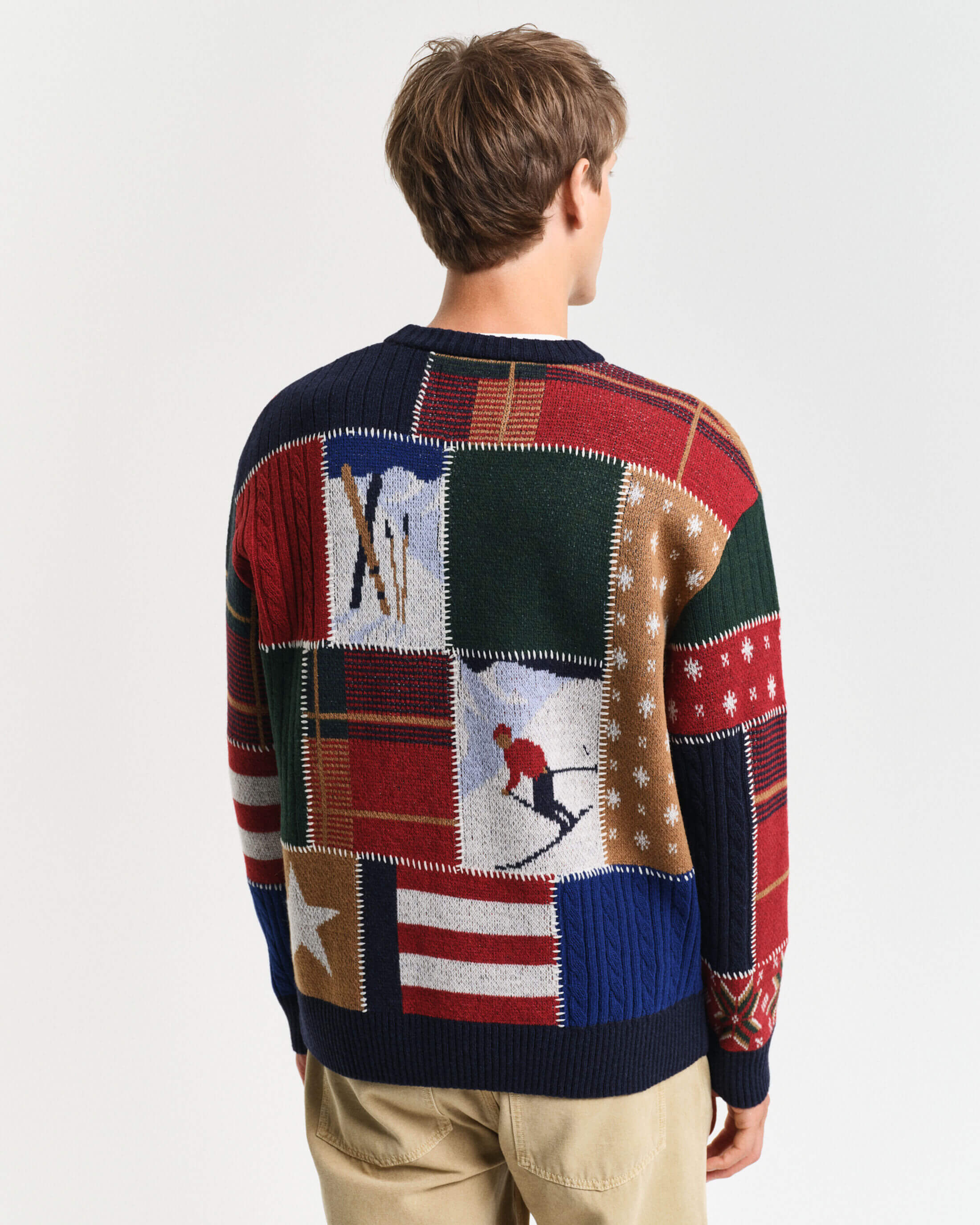 Gant miesten neule, PATCHWORK C-NECK Punainen Kuosi - Image 2