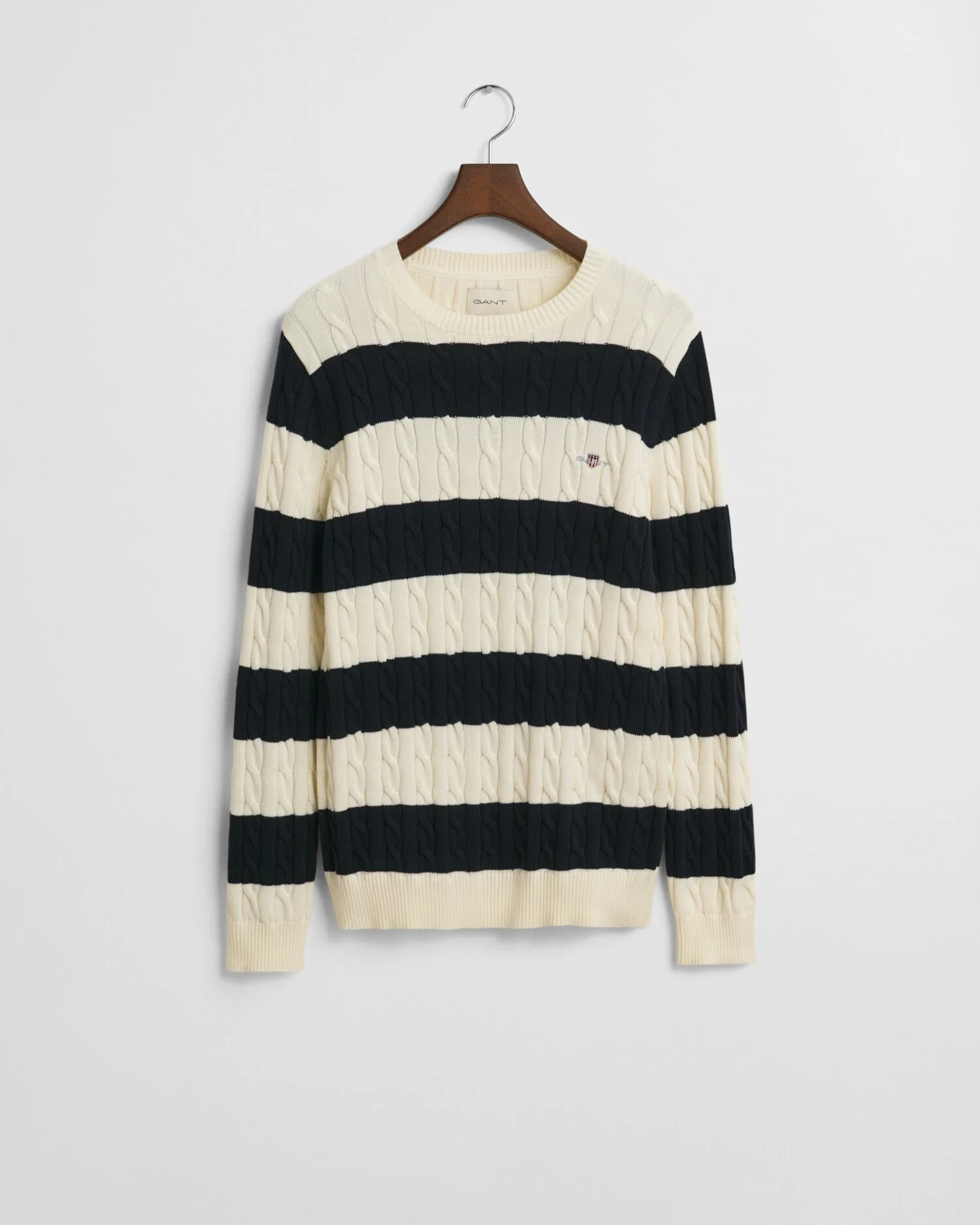 Gant miesten neule, STRIPED COTTON CABLE C-NECK Raidallinen Sininen - Image 4