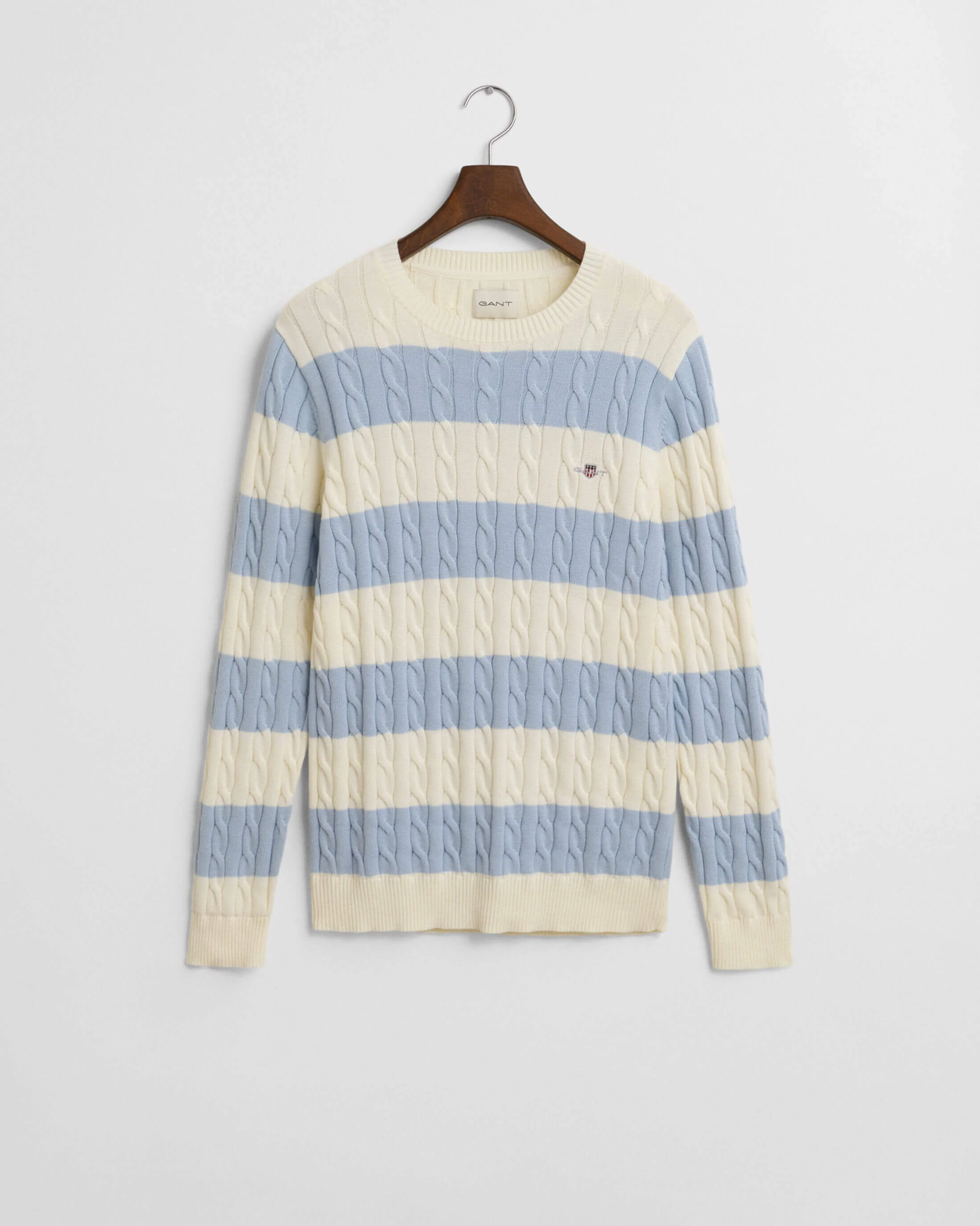 Gant miesten neule, STRIPED COTTON CABLE C-NECK Raita Vaaleansininen - Image 3
