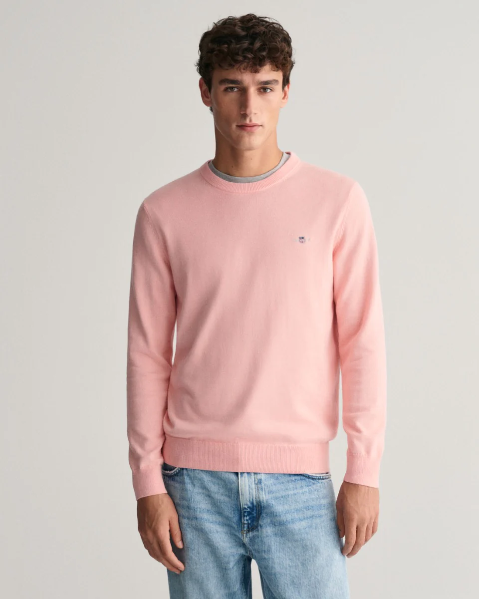 Gant Miesten Neulepusero, CLASSIC COTTON C-NECK Pinkki