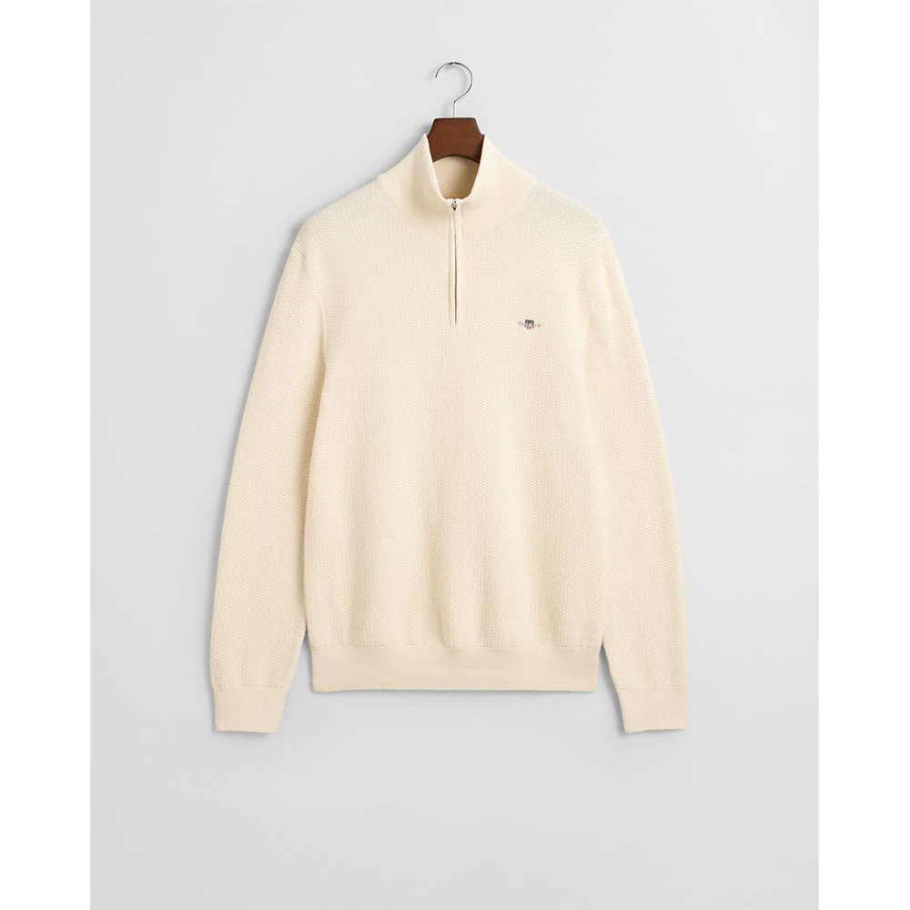 Gant Miesten Neulepusero, COTTON MICRO TEXTURED HALF ZIP Luonnonvalkoinen - Image 2