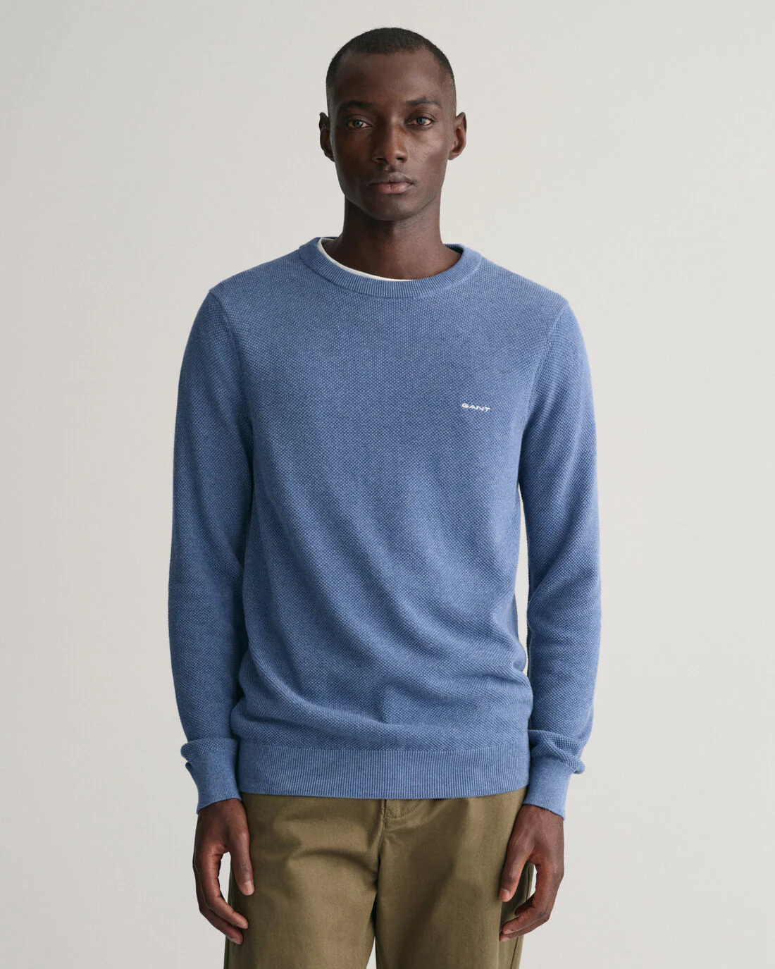 Gant Miesten Neulepusero, COTTON PIQUE C-NECK Indigo