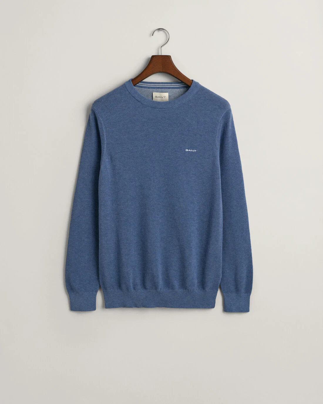 Gant Miesten Neulepusero, COTTON PIQUE C-NECK Indigo - Image 3