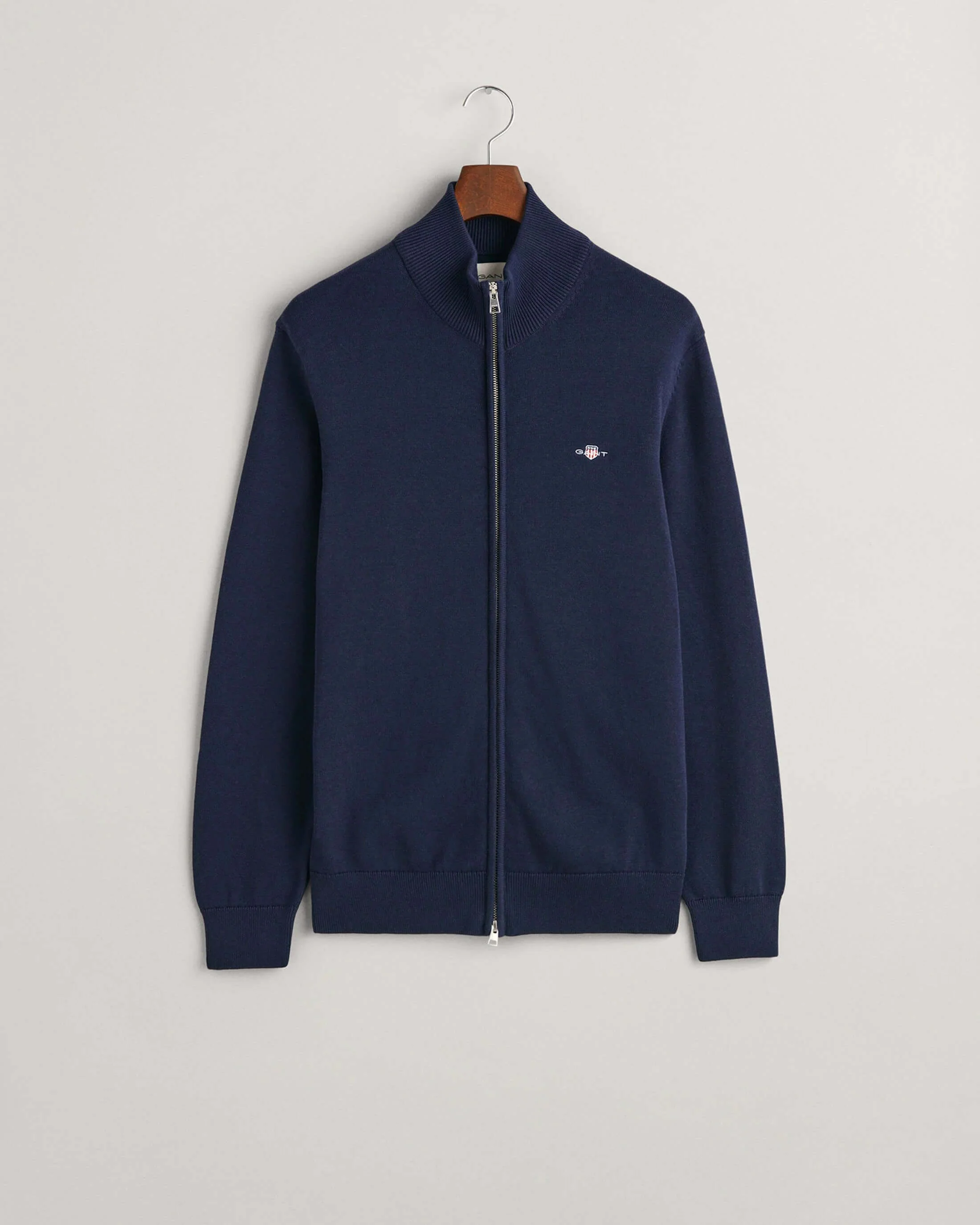 Gant Miesten Neuletakki, K CASUAL COTTON ZIP CARDIGAN Tummansininen - Image 3