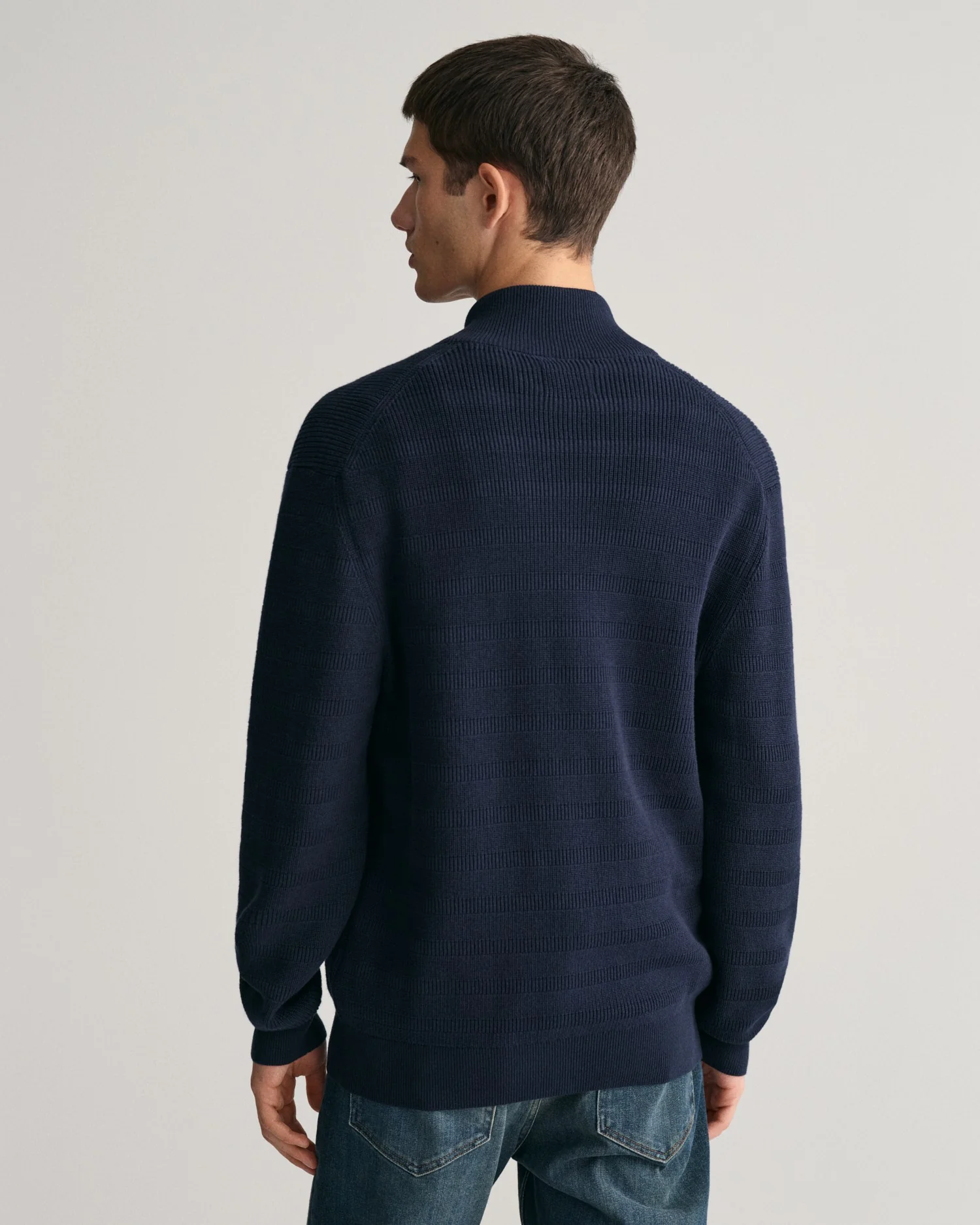 Gant miesten neuletakki, STRIPE TEXTURED COTTON FULL ZIP Tummansininen - Image 2