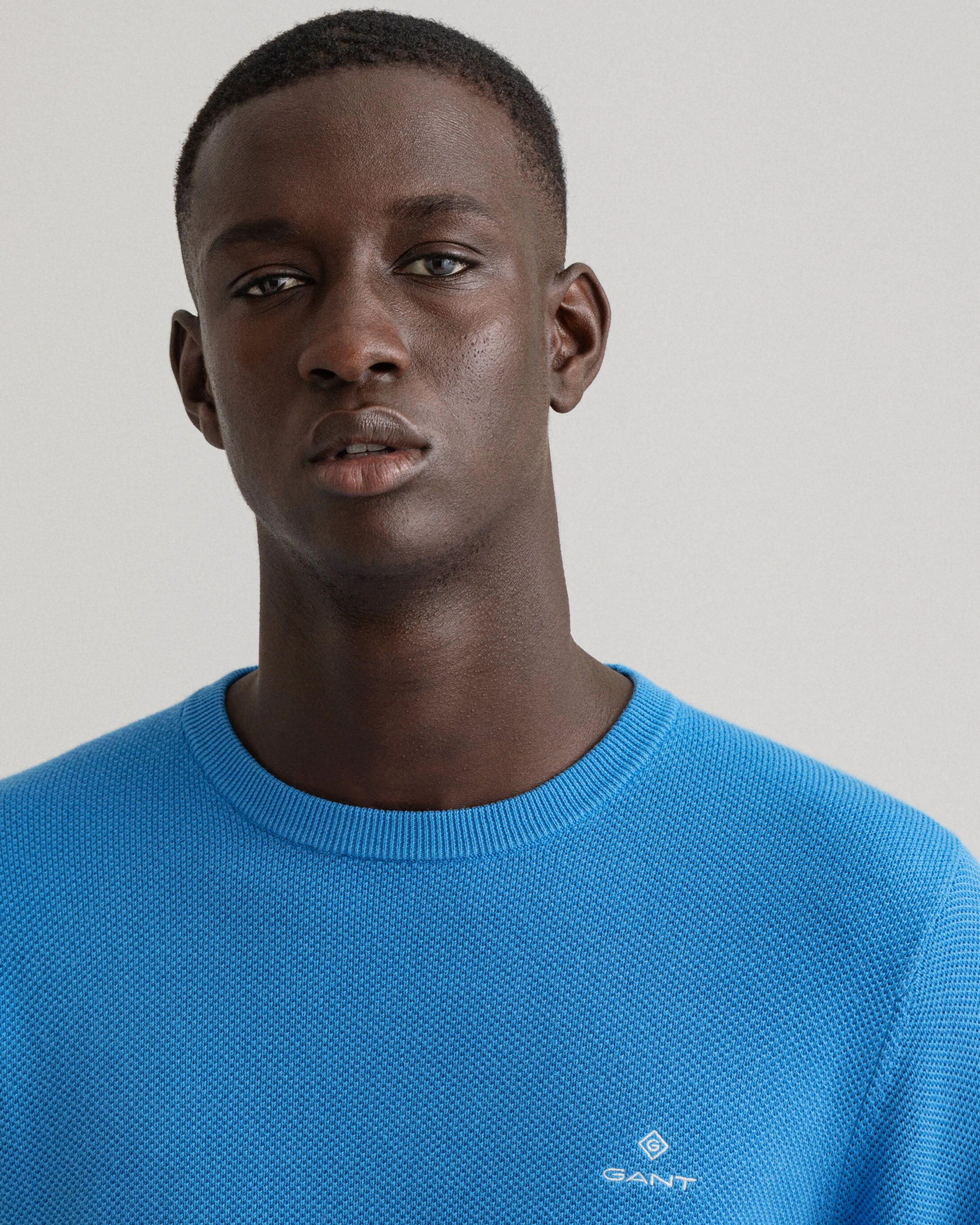 Gant Miesten Puuvillaneule, Cotton Pikee Crew Sininen - Image 3