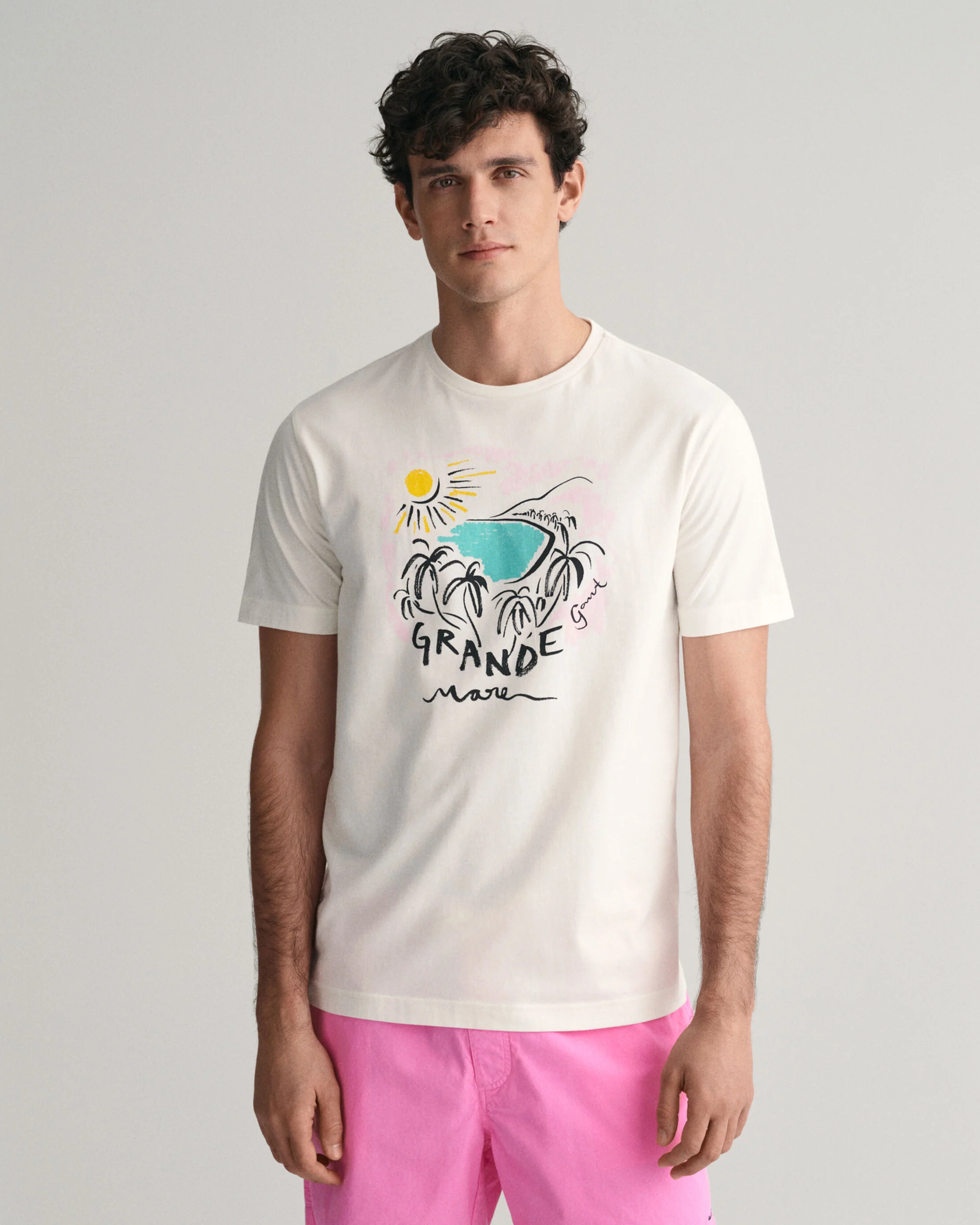 Gant miesten t-paita, PRINT SS T-SHIRT Valkoinen