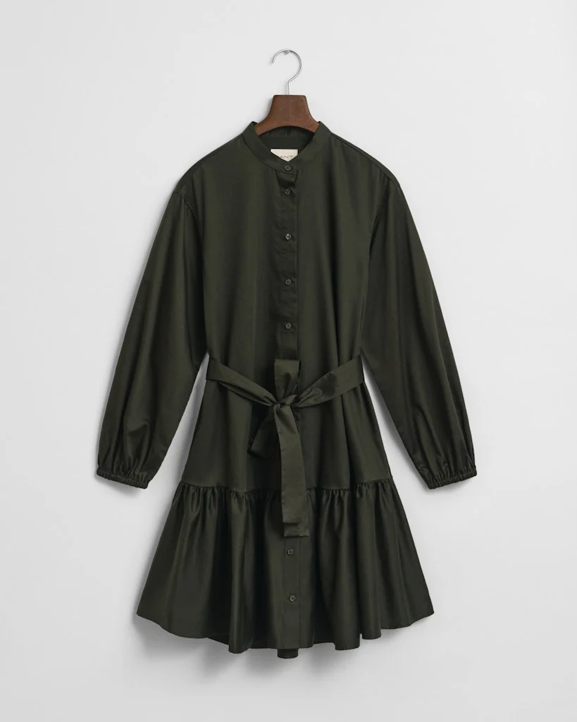 Gant naisten mekko, COTTON SATIN LS DRESS Tummanvihreä