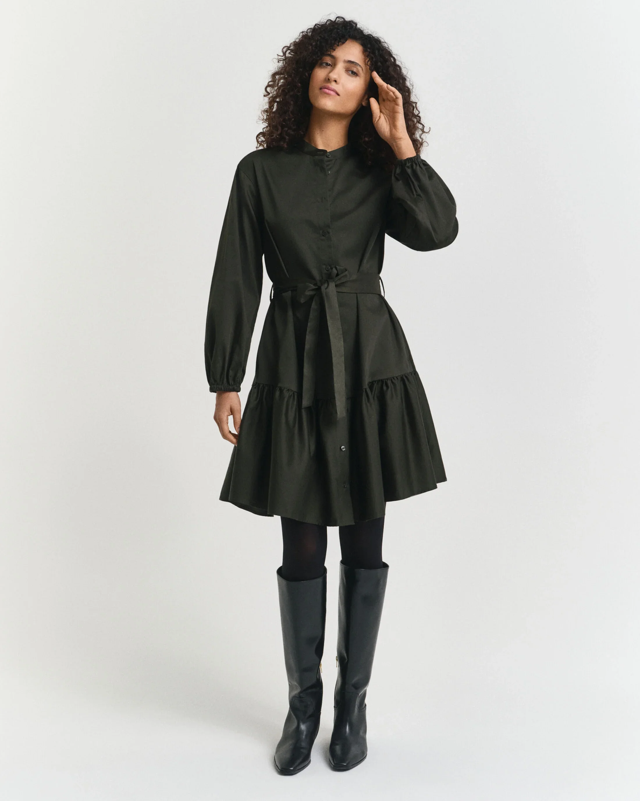 Gant naisten mekko, COTTON SATIN LS DRESS Tummanvihreä - Image 2