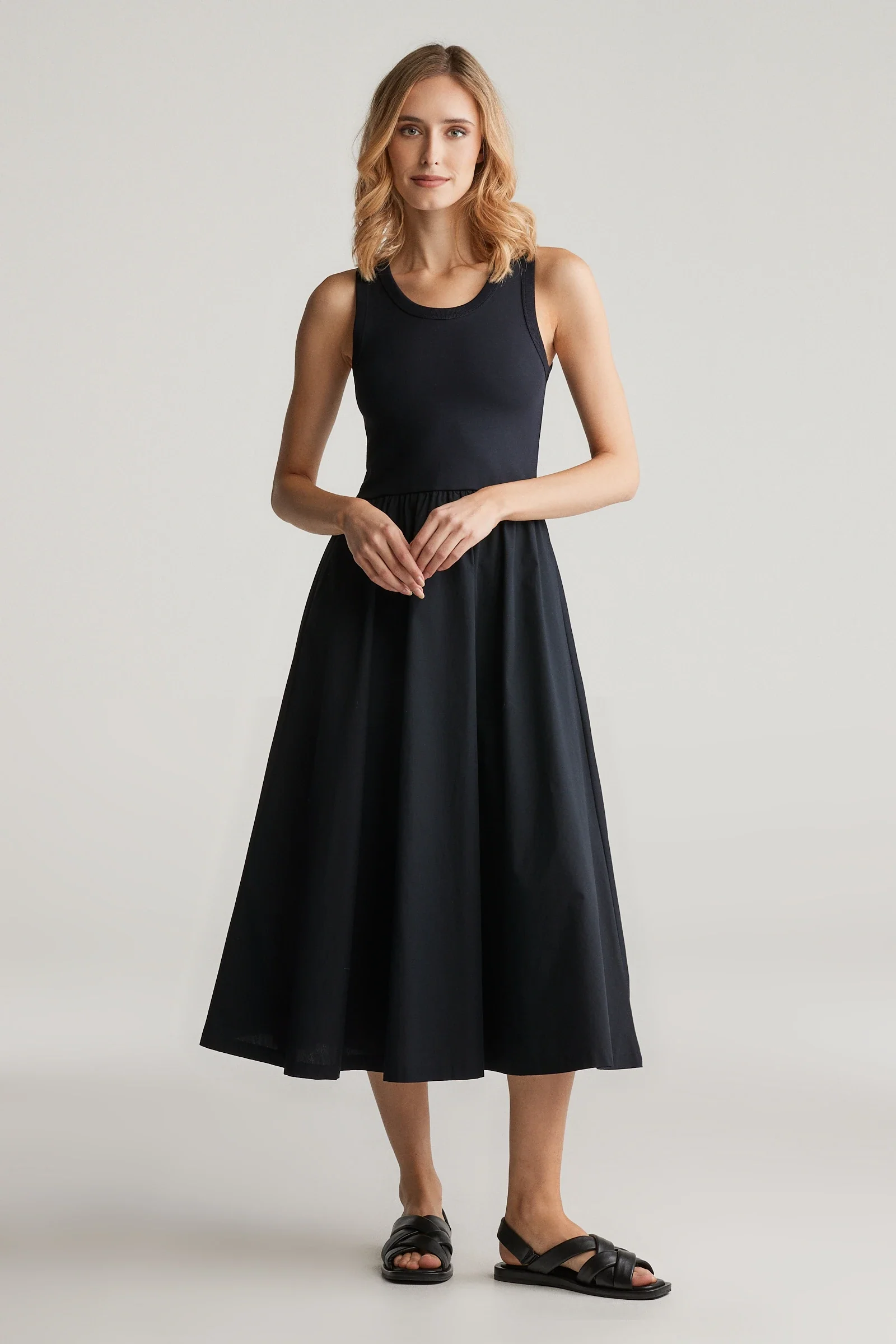 Gant naisten mekko, MIDI JERSEY WOVEN COMBO DRESS Musta - Image 2