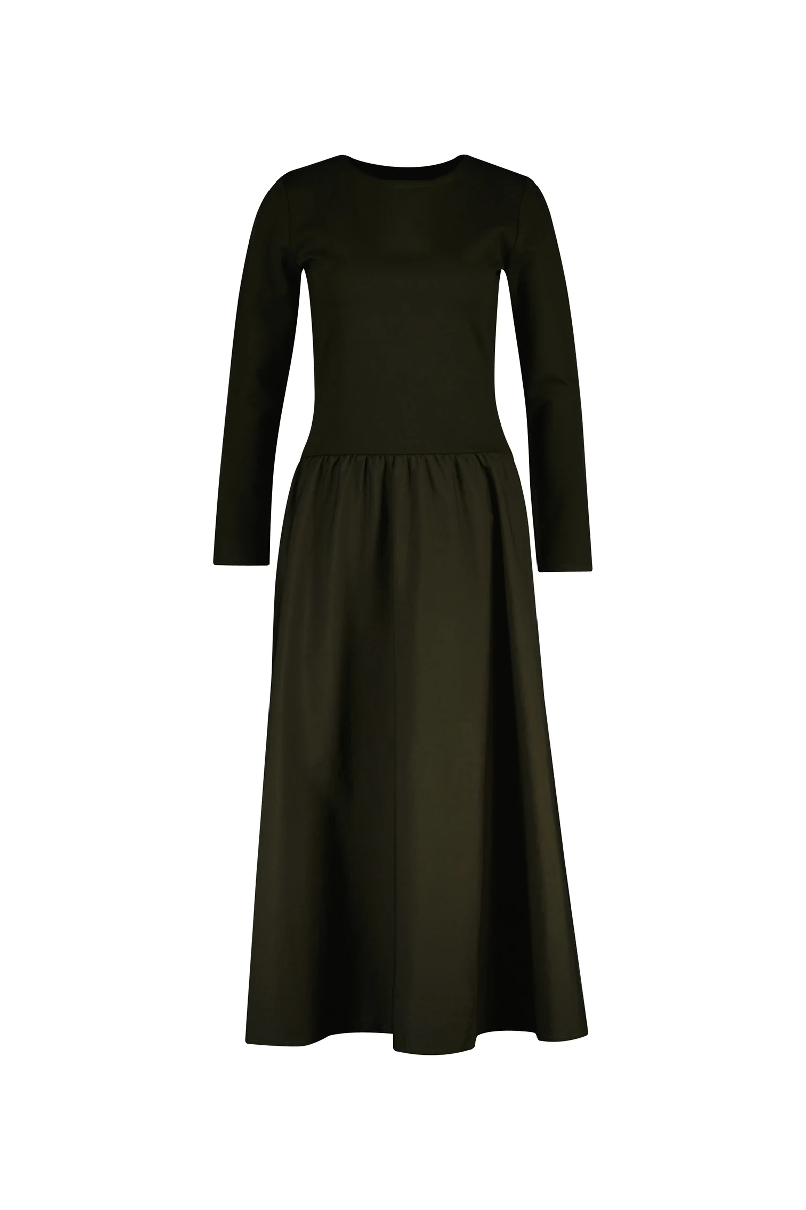 Gant naisten mekko, MIDI JERSEY WOVEN COMBO LS DRESS Armeijanvihreä