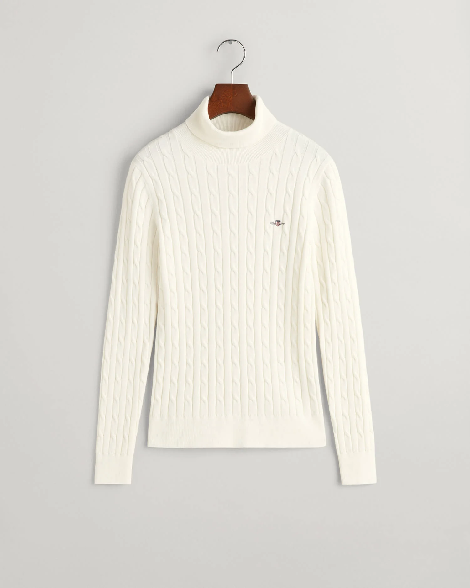Gant Naisten neulepaita, STRETCH COTTON CABLE TURTLENECK Luonnonvalkoinen