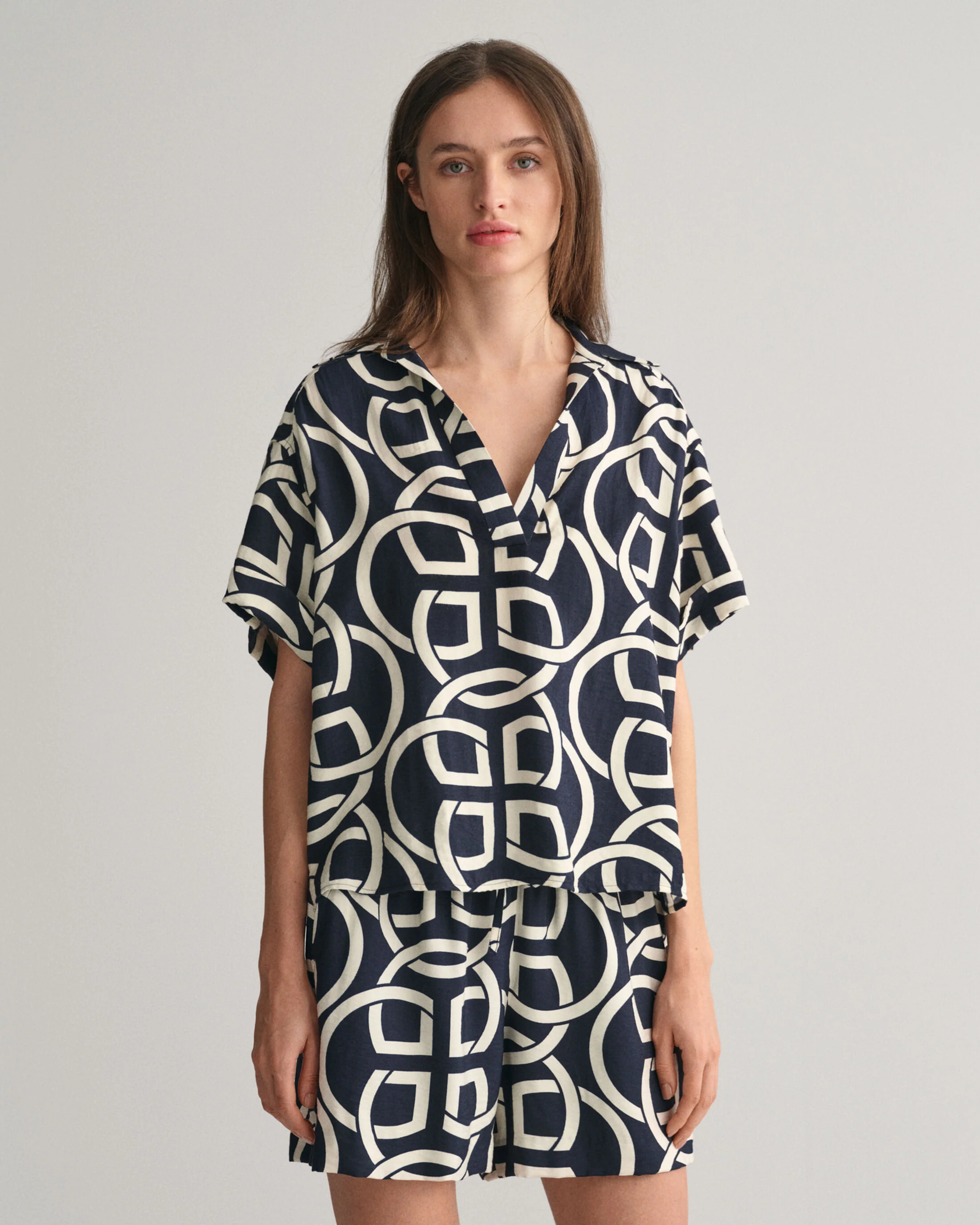 Gant naisten paita, REL MONOGRAM PRINT SS POPOVER Sininen Kuosi