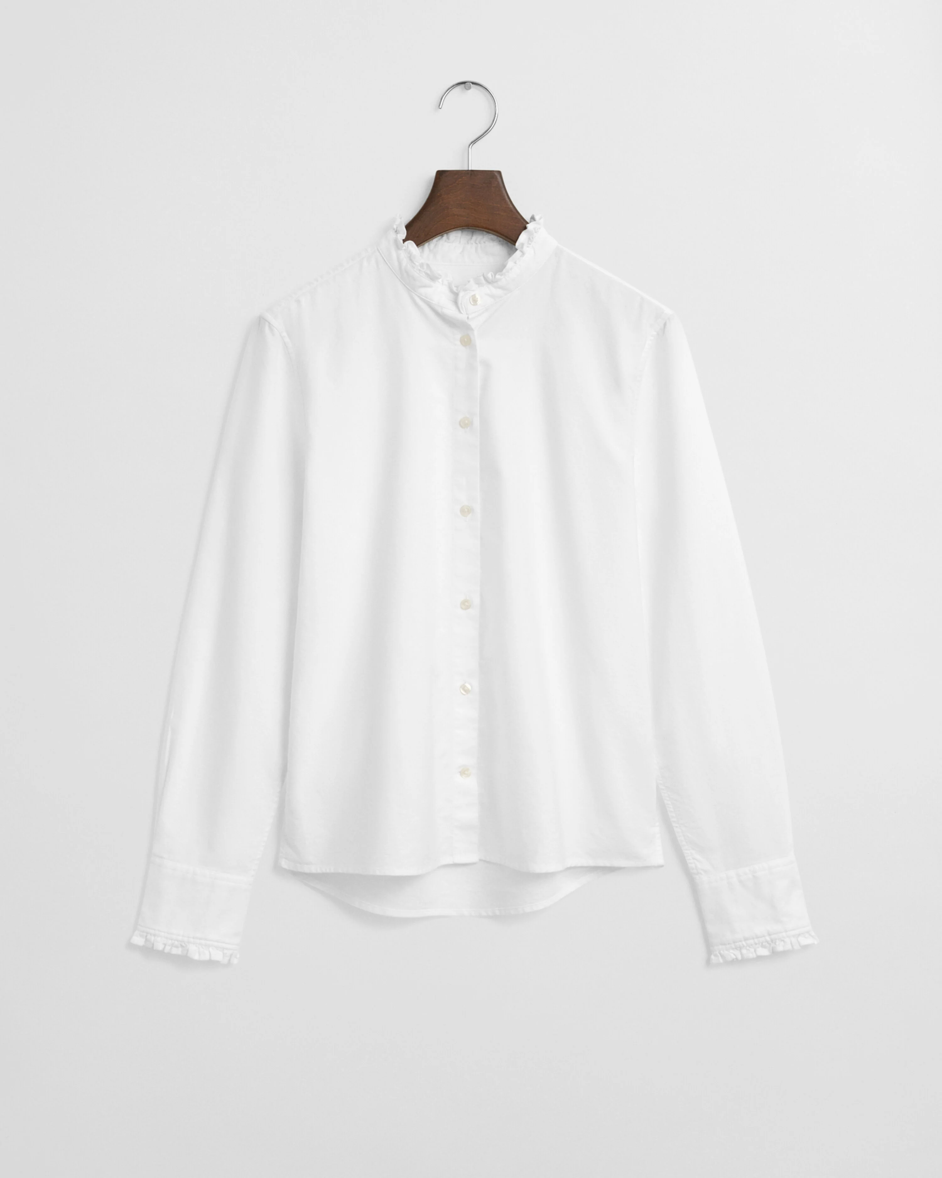 Gant naisten paitapusero, REG CLASSIC OXFORD FRILL BLOUSE Valkoinen - Image 4