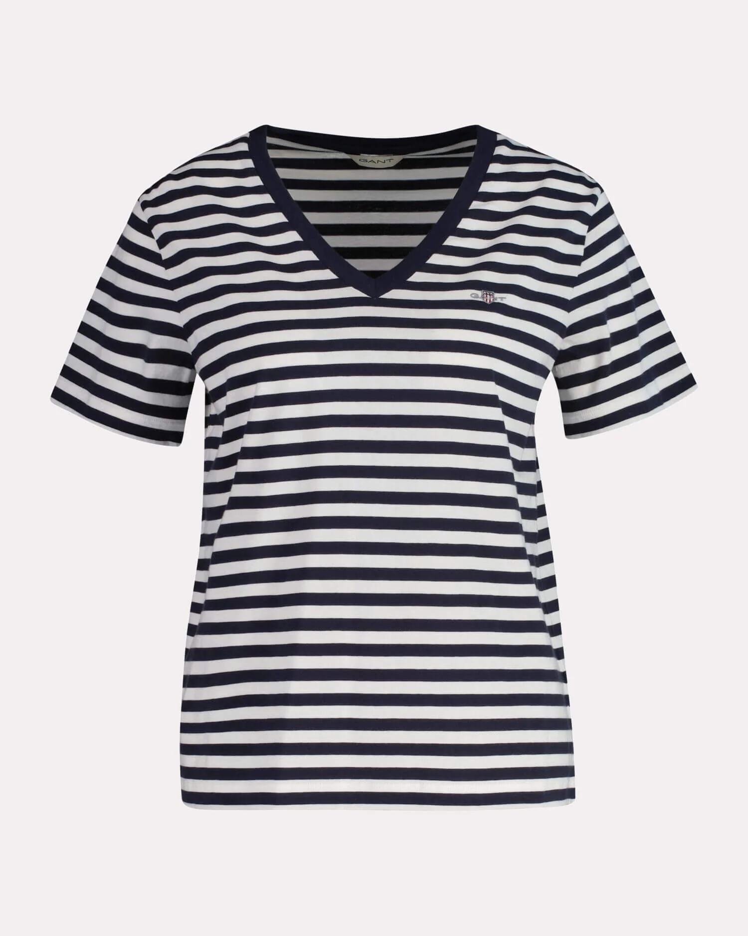 Gant naisten t-paita, REG STRIPED SHIELD V-NECK T-SHIRT Raidallinen Sininen - Image 3