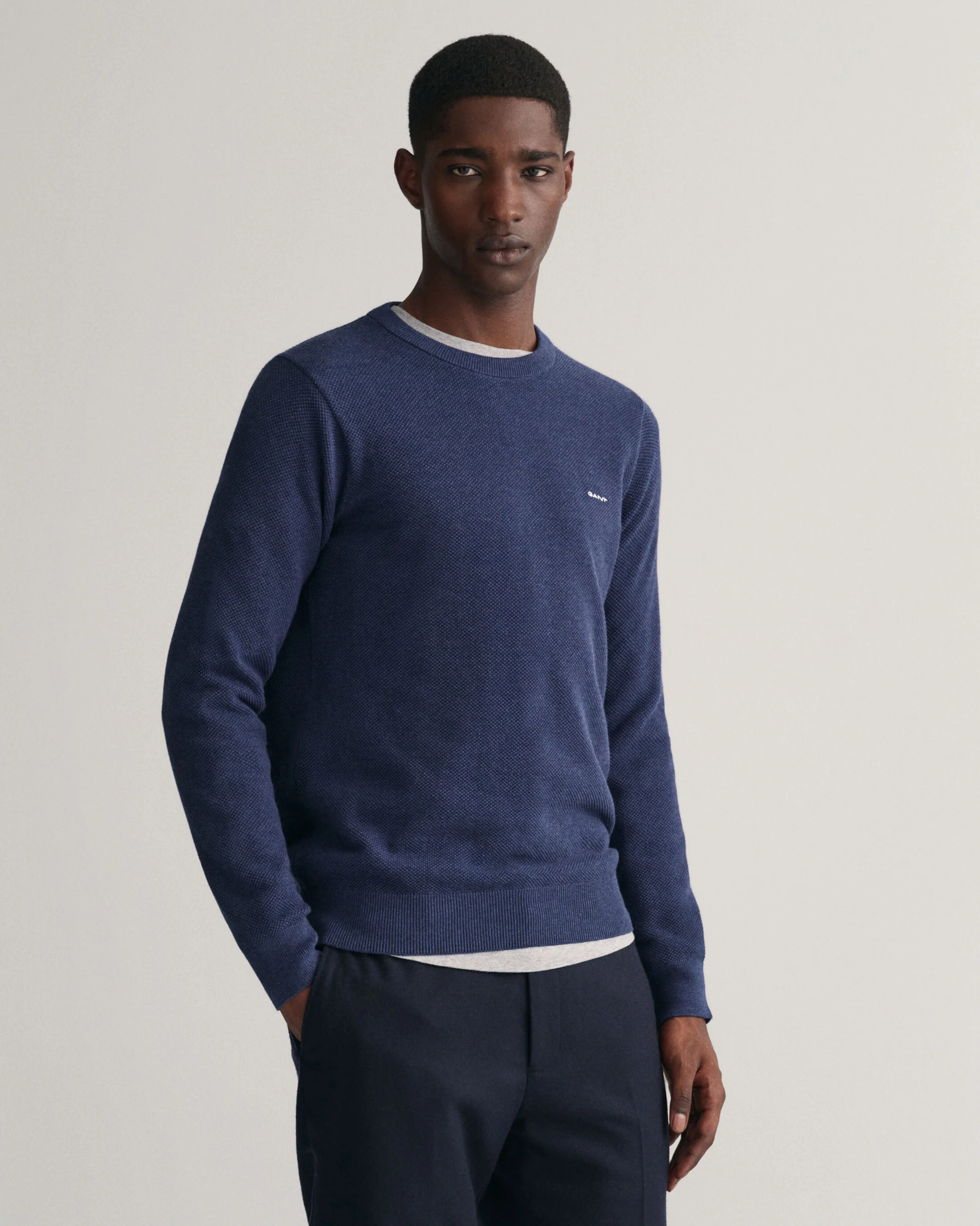 Gant neule, COTTON PIQUE C-NECK Indigo