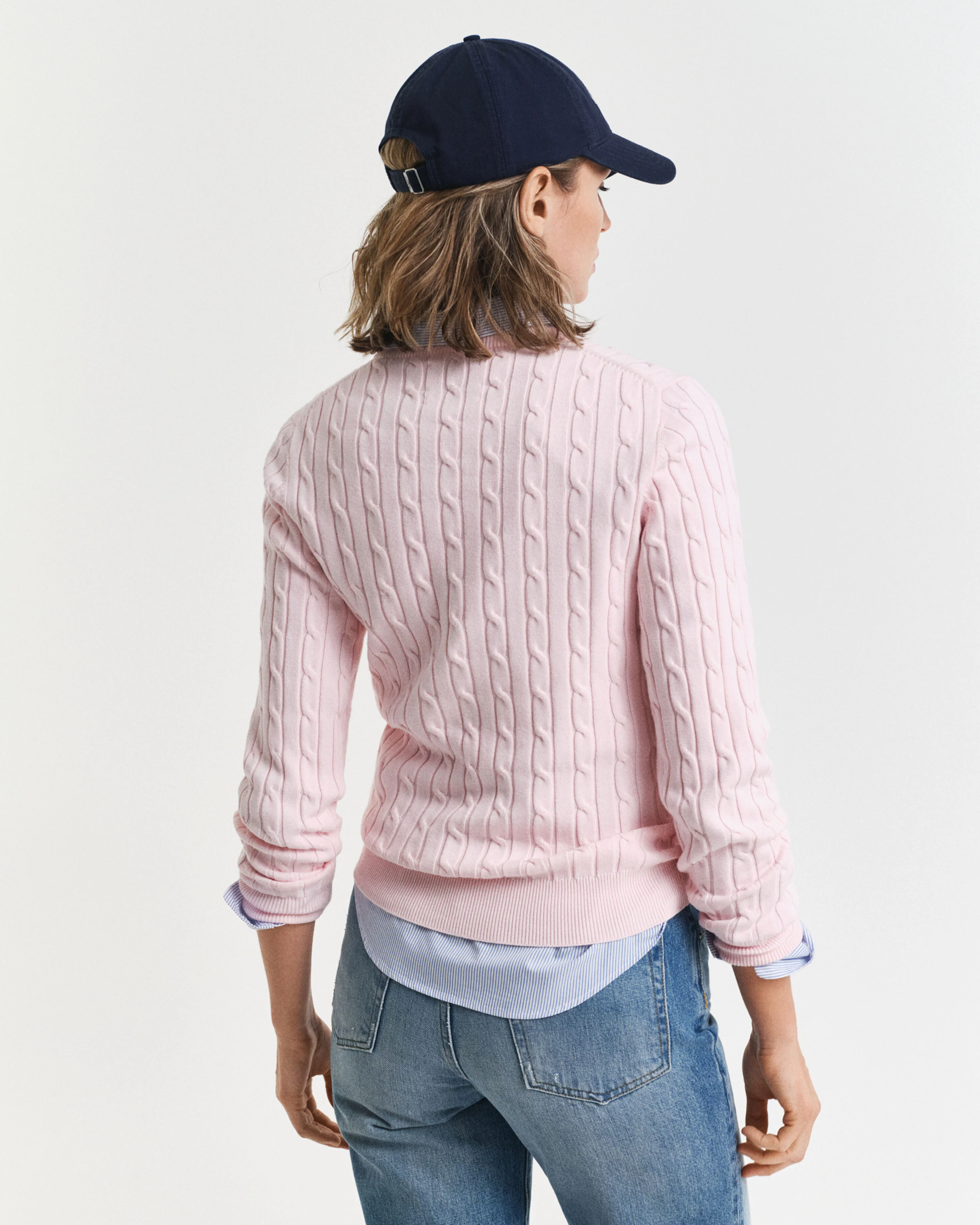 Gant neulepusero, STRECH COTTON CABLE C-NECK Vaaleanpunainen - Image 2