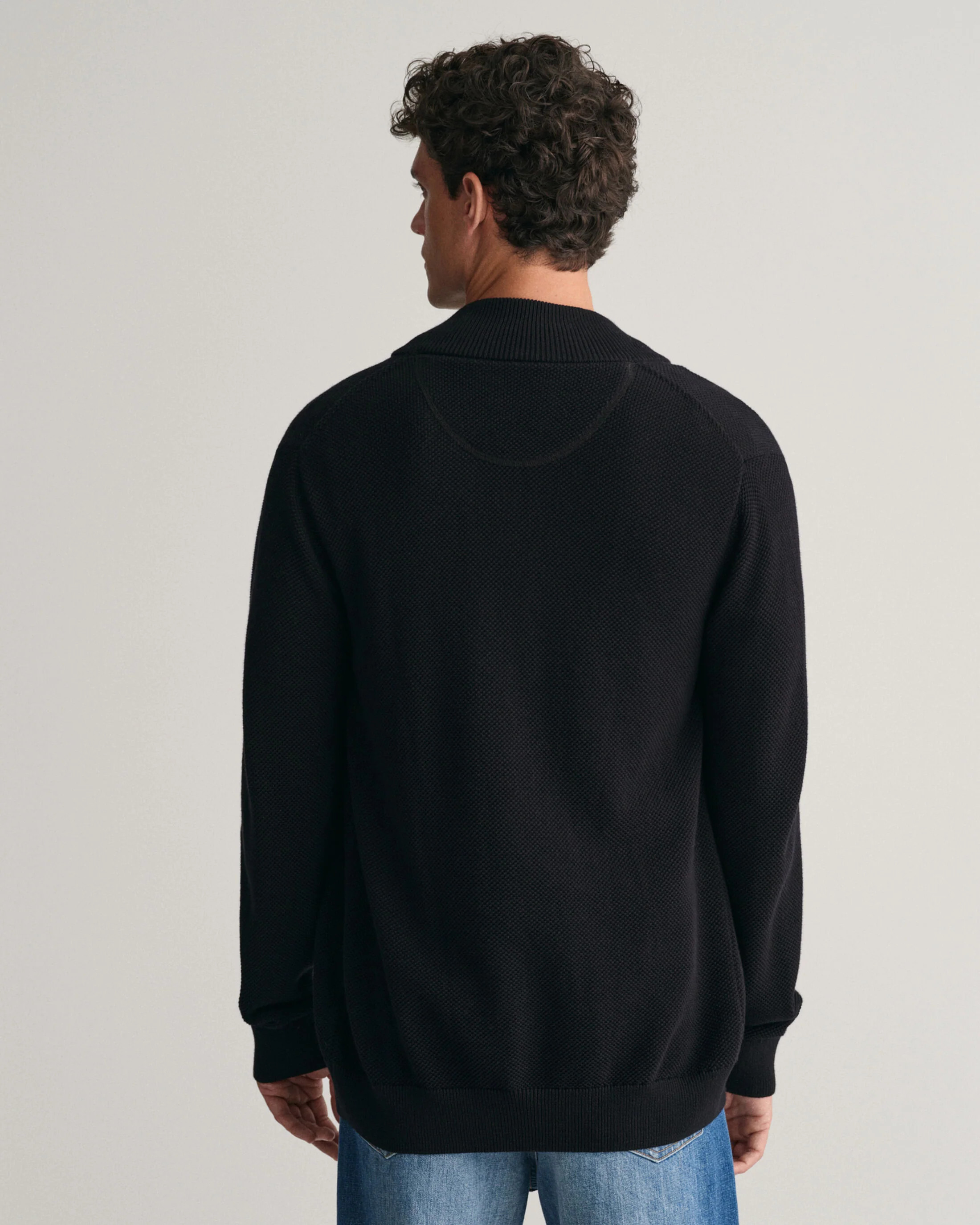 Gant miesten neuletakki K Cotton Pique Zip Cardigan, Musta - Image 2