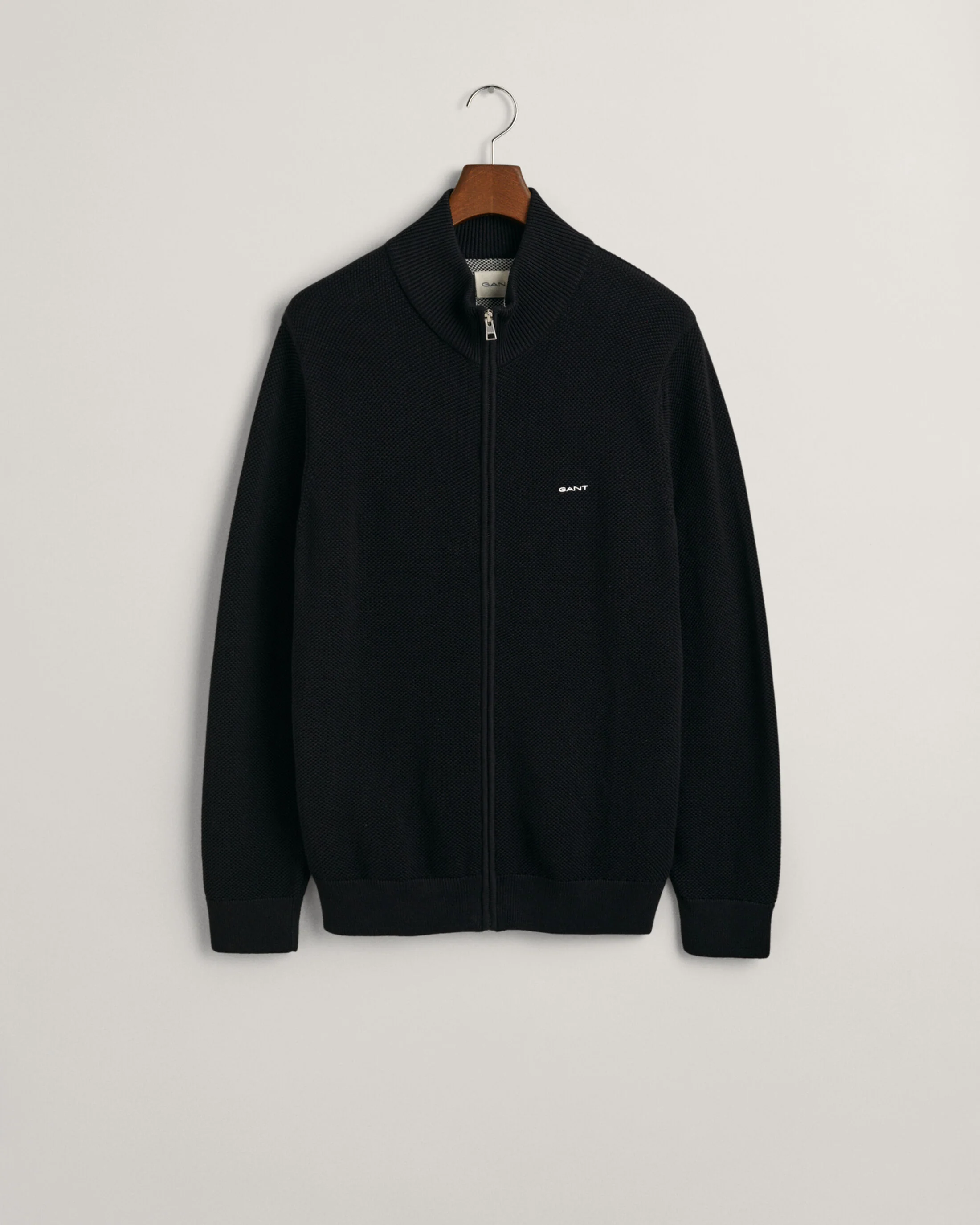 Gant miesten neuletakki K Cotton Pique Zip Cardigan, Musta - Image 3