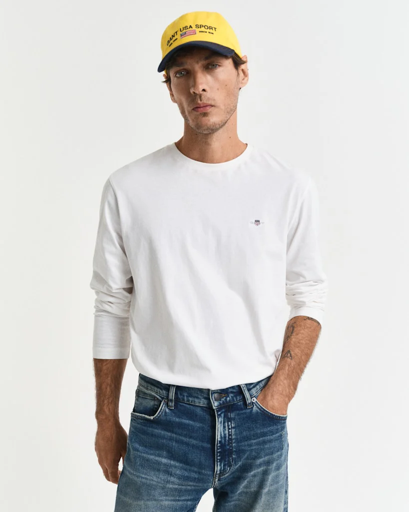 Gant t-paita, REG T LS T-SHIRT Luonnonvalkoinen