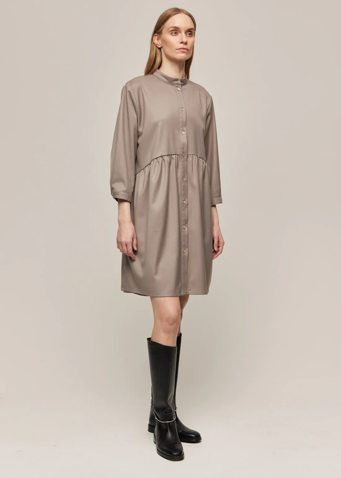 Gauhar naisten mekko, SHIRT DRESS OYSTER Ruskeanharmaa - Image 2