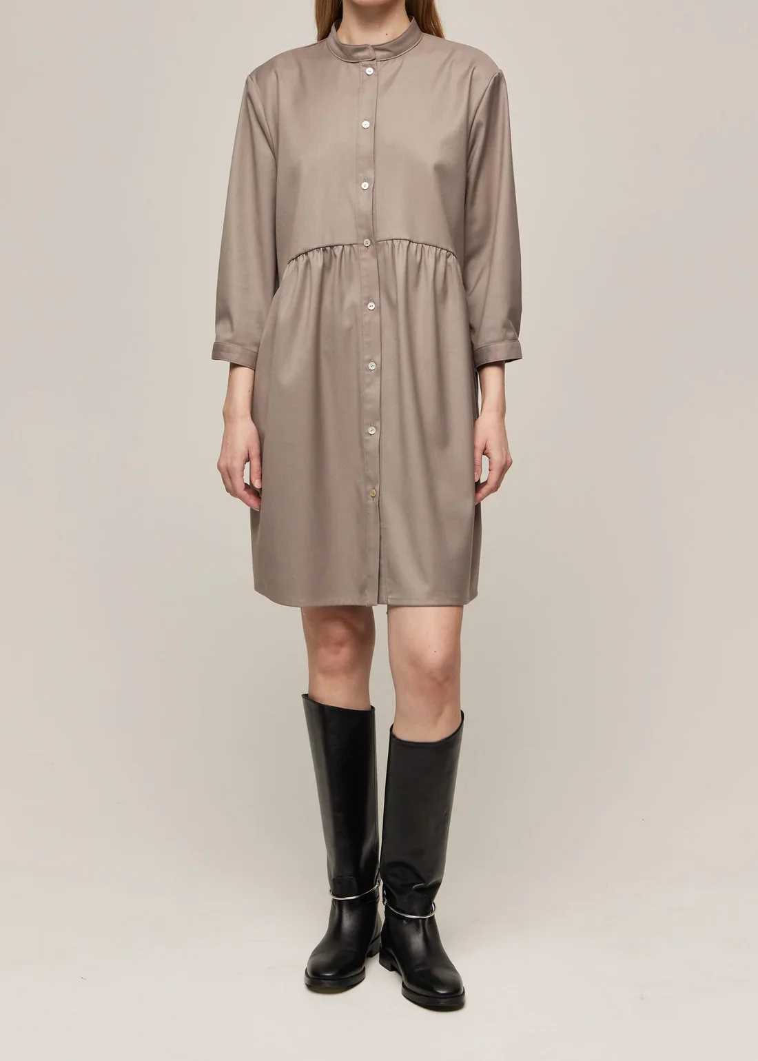 Gauhar naisten mekko, SHIRT DRESS OYSTER Ruskeanharmaa - Image 3