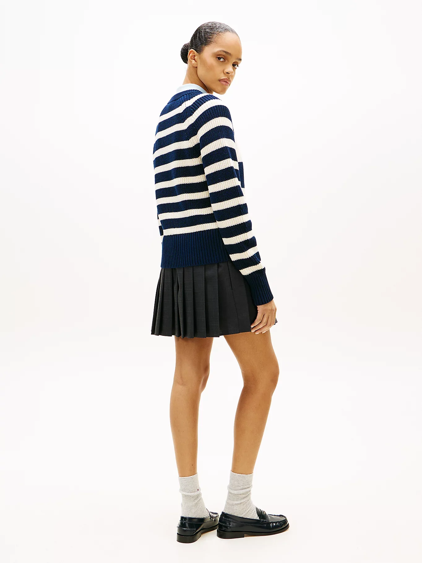 Tommy Hilfiger naisten neulepusero Gold Btn Utility LS C-NK SWT, raidallinen sininen - Image 2