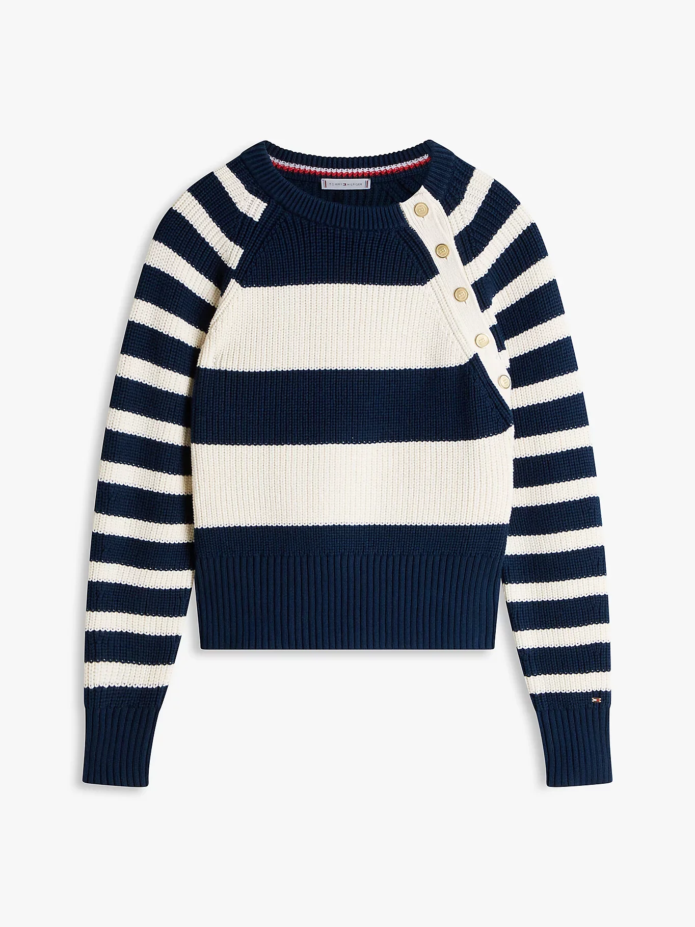 Tommy Hilfiger naisten neulepusero Gold Btn Utility LS C-NK SWT, raidallinen sininen - Image 5