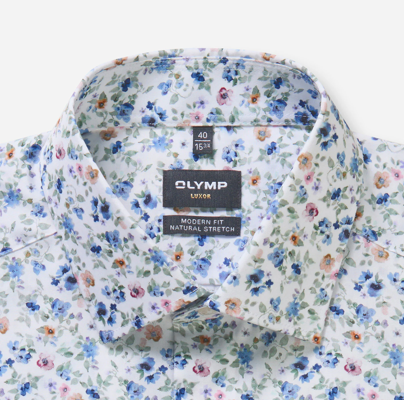 Olymp kauluspaita +Hiha Luxor Modern Fit Floral Print, valkopohjainen kuosi - Image 3