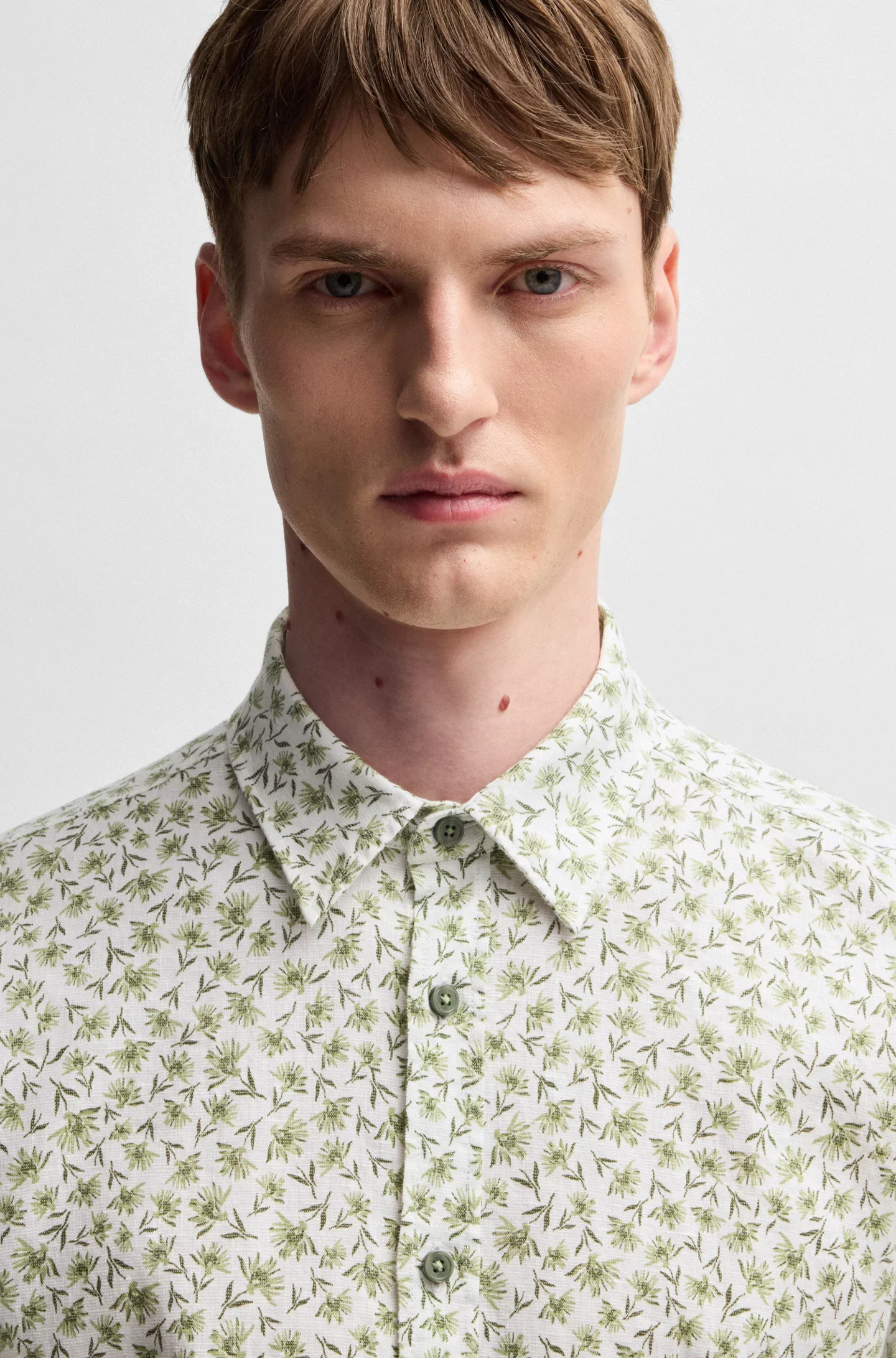 Hugo Boss miesten lyhythihainen kauluspaita,ROAN STRECH COTTON LINEN Vihreä Kuosi - Image 2
