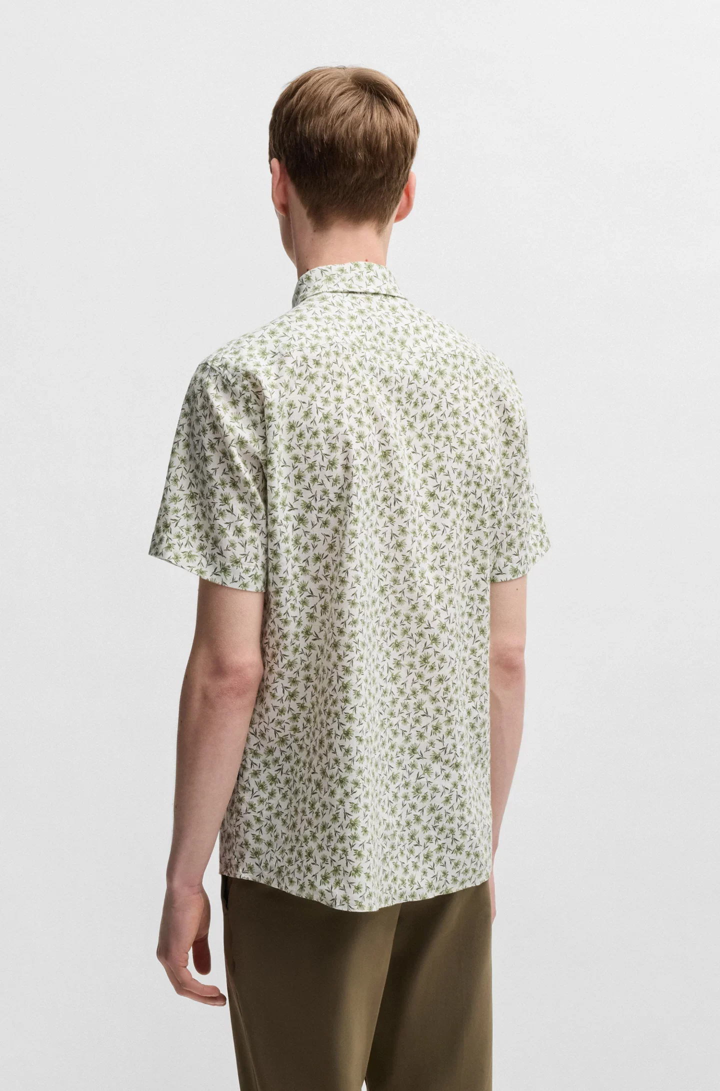 Hugo Boss miesten lyhythihainen kauluspaita,ROAN STRECH COTTON LINEN Vihreä Kuosi - Image 4
