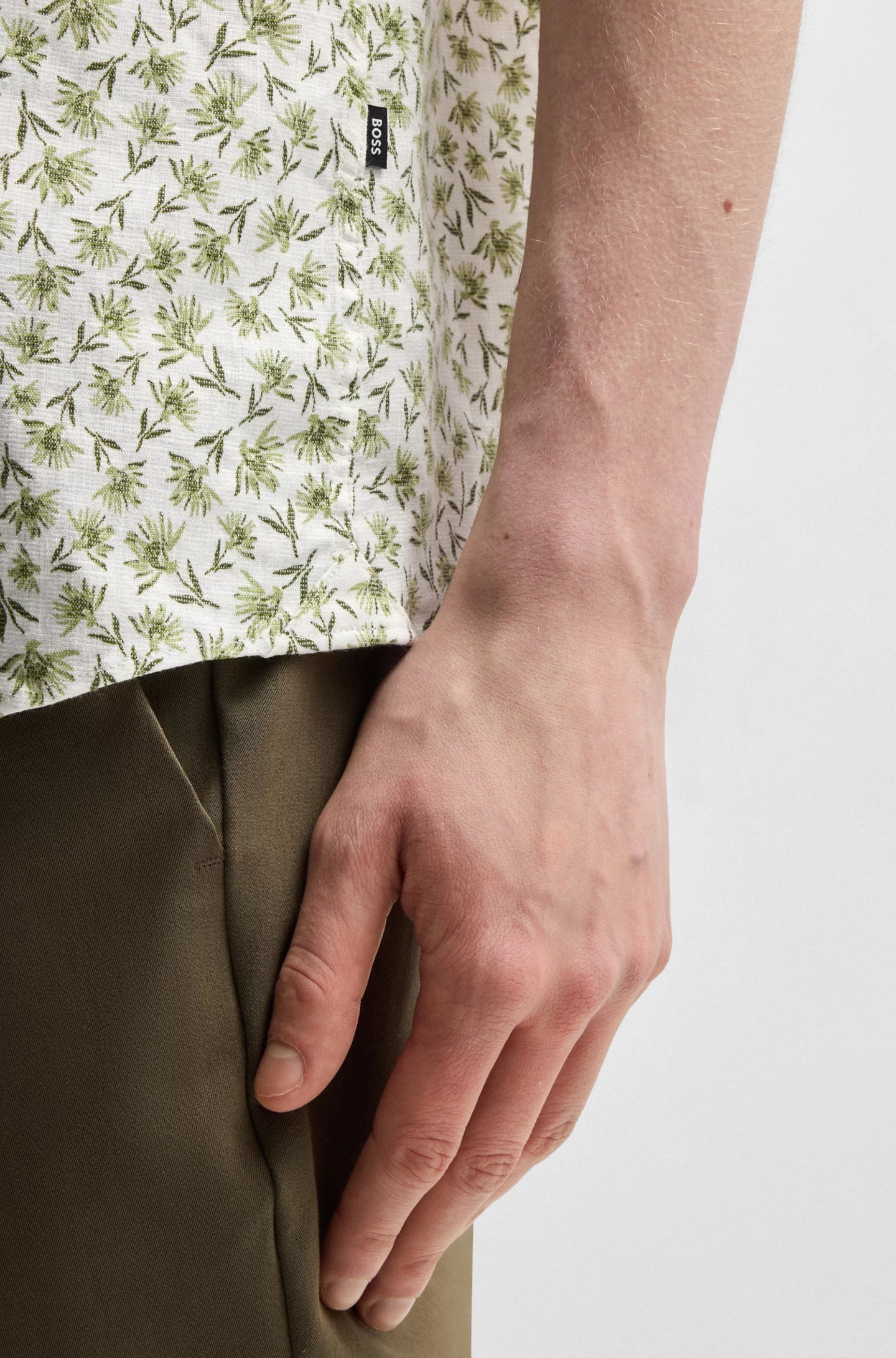 Hugo Boss miesten lyhythihainen kauluspaita,ROAN STRECH COTTON LINEN Vihreä Kuosi - Image 5