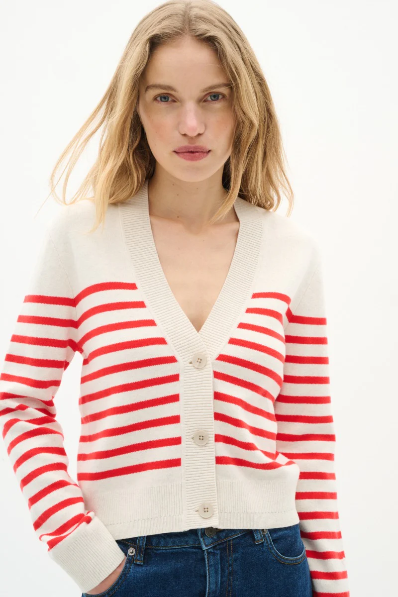 Inwear naisten neuletakki, WALLISIW CARDIGAN Red Stripe