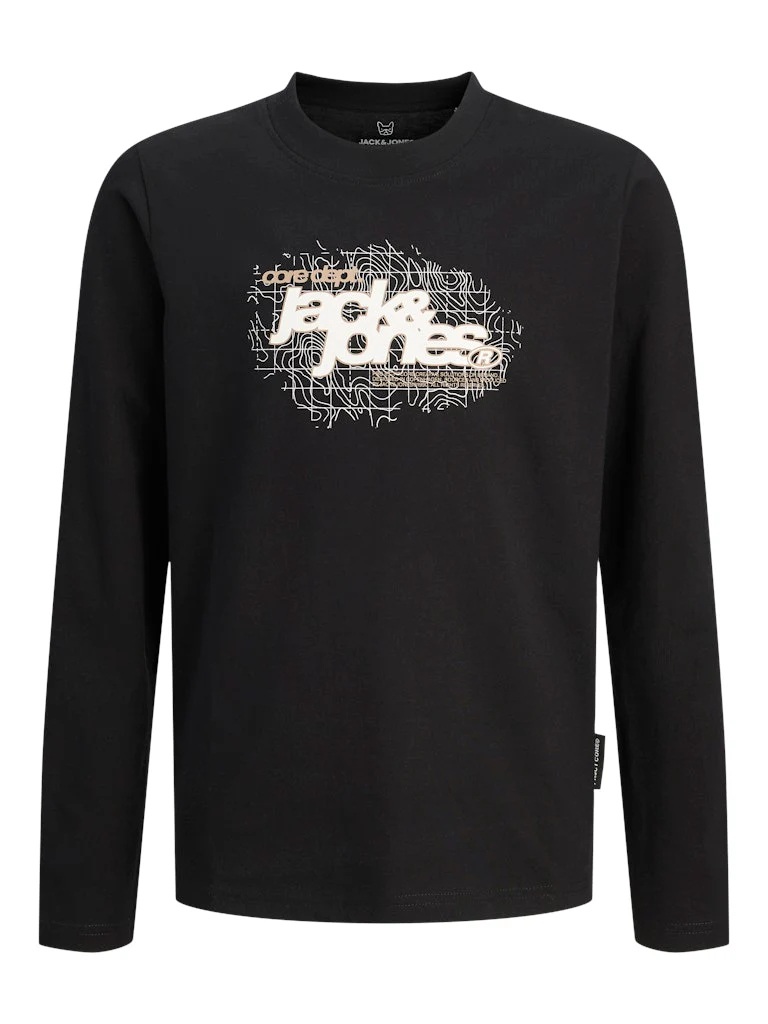 Jack and jones junior t-paita, JCOGRID BRANDING TEE LS CREW NECK JNR Musta