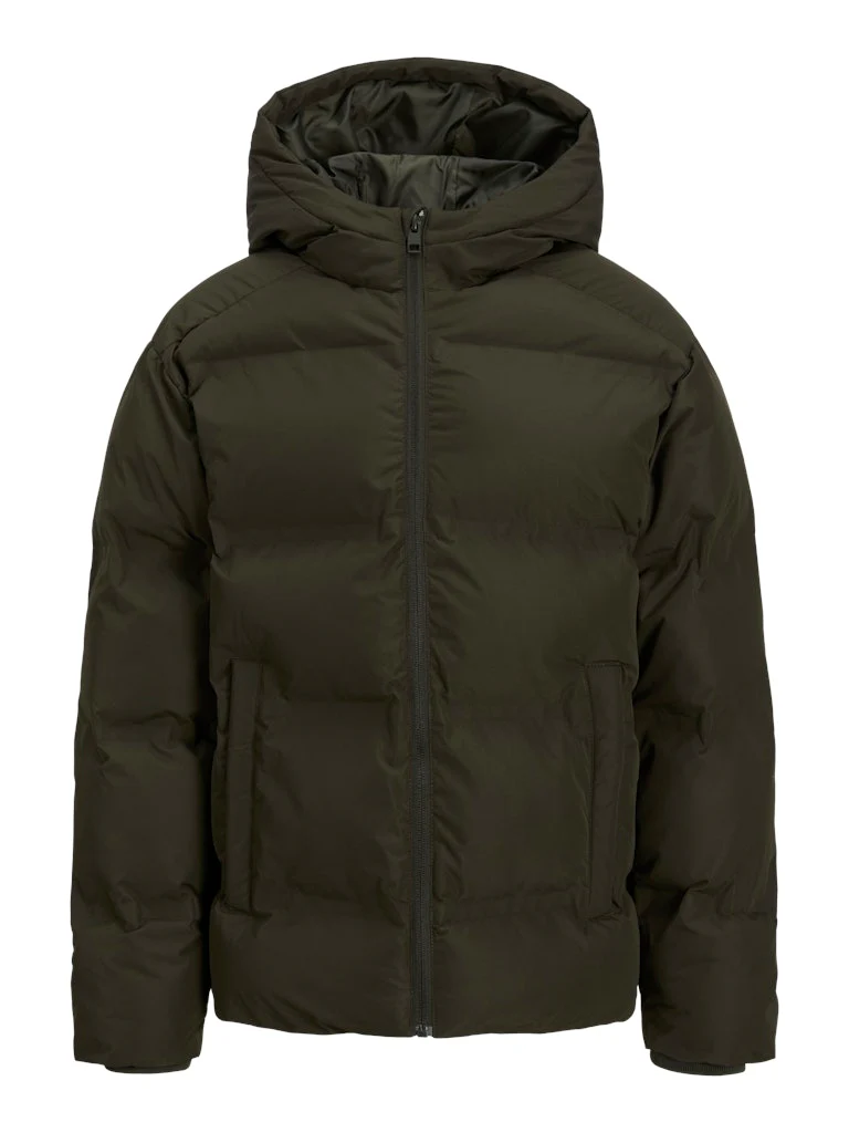 Jack and jones junior toppatakki, JJESOHO PUFFER HOOD JNR Tummanvihreä - Image 2