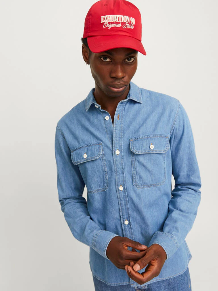 Jack and Jones miesten farkkupaita, JJETRAVIS SHIRT LS Light Blue Denim