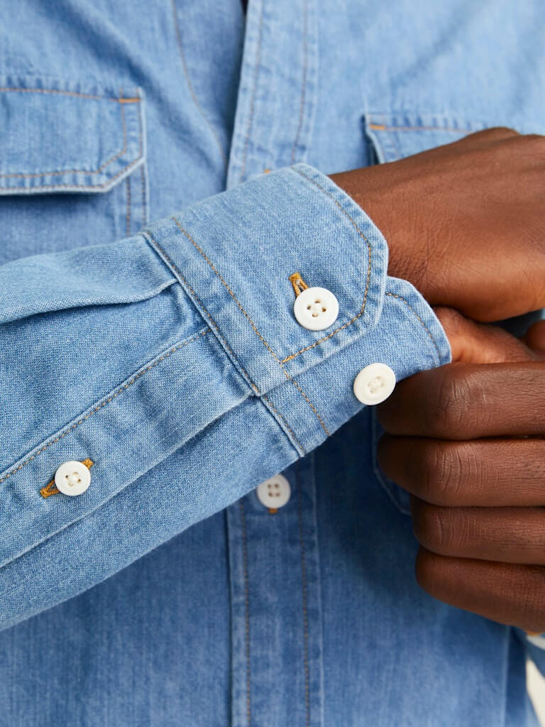 Jack and Jones miesten farkkupaita, JJETRAVIS SHIRT LS Light Blue Denim - Image 5