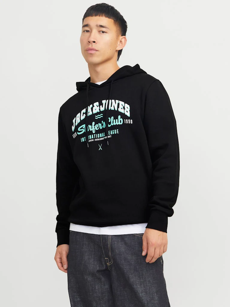 Jack and Jones Miesten Huppari, JJELOGO SWEAT HOODIE NOOS Black Ink
