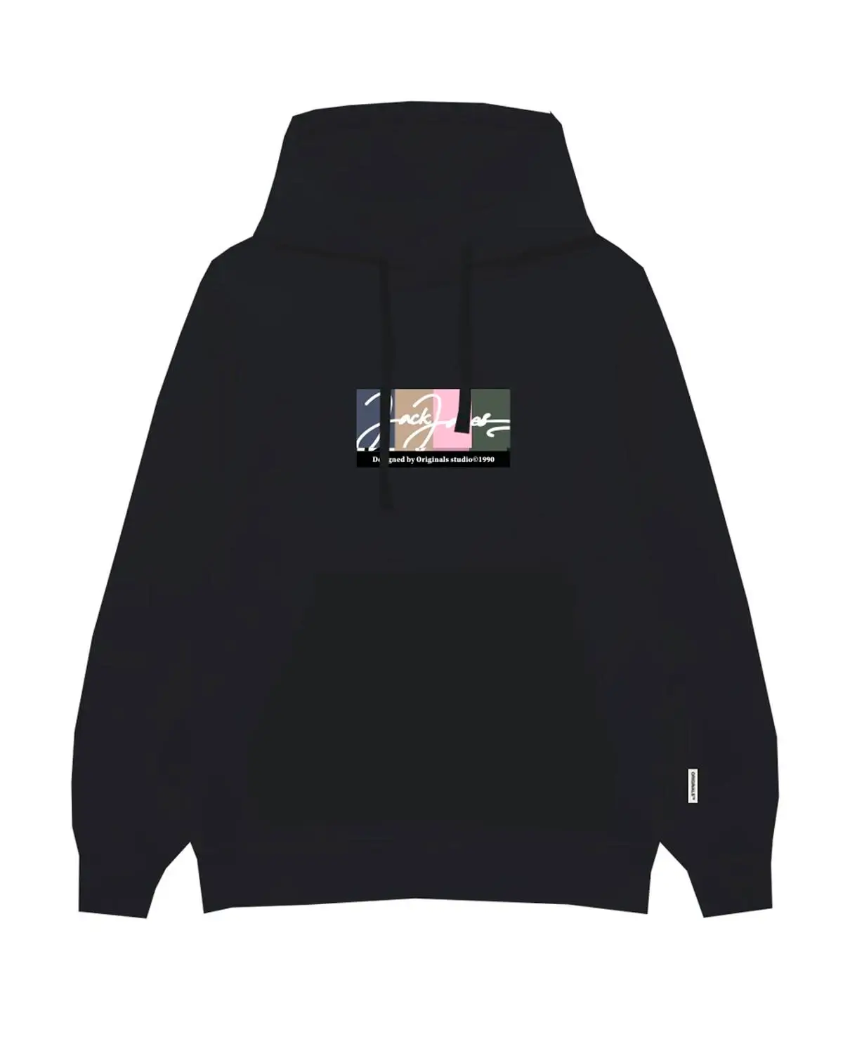 Jack and Jones miesten huppari, JORPORTLAND BLOCK SWEAT HOOD LN Black - Image 3
