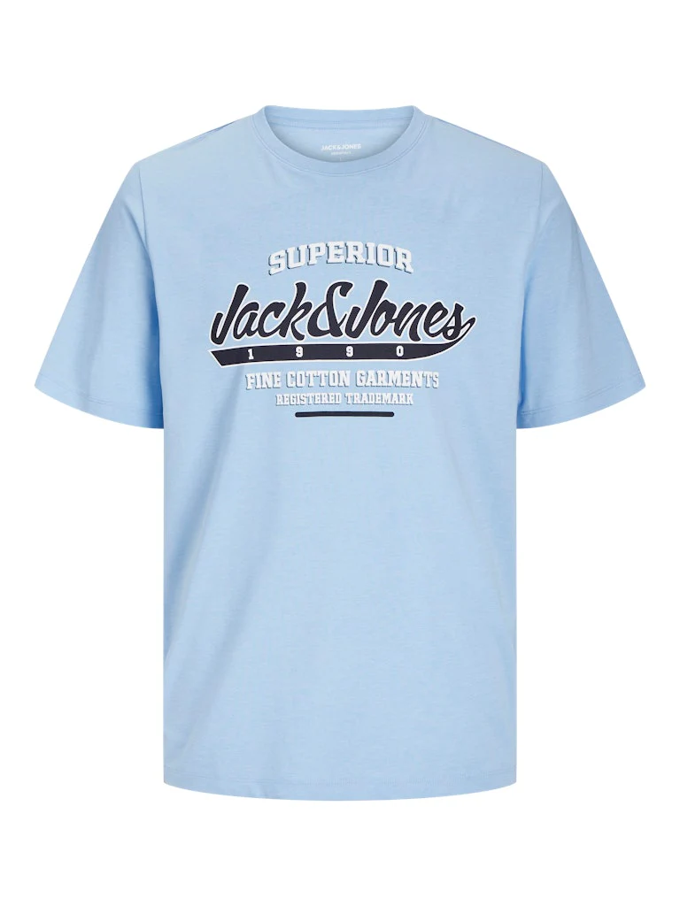 Jack and Jones miesten t-paita, JJELOGO TEE SS O-NECK 2 COL SS25 SN Chambray Blue - Image 3