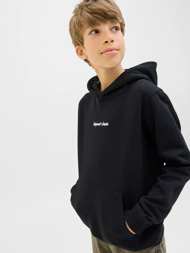 Jack and Jones Junior lasten huppari JORNORREBRO EMB SWEAT HOOD NOOS JNR, musta - Image 5