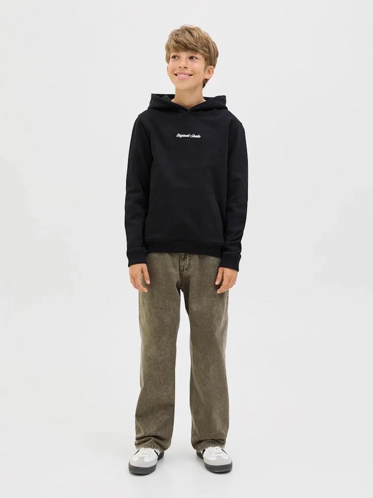 Jack and Jones Junior lasten huppari JORNORREBRO EMB SWEAT HOOD NOOS JNR, musta - Image 6