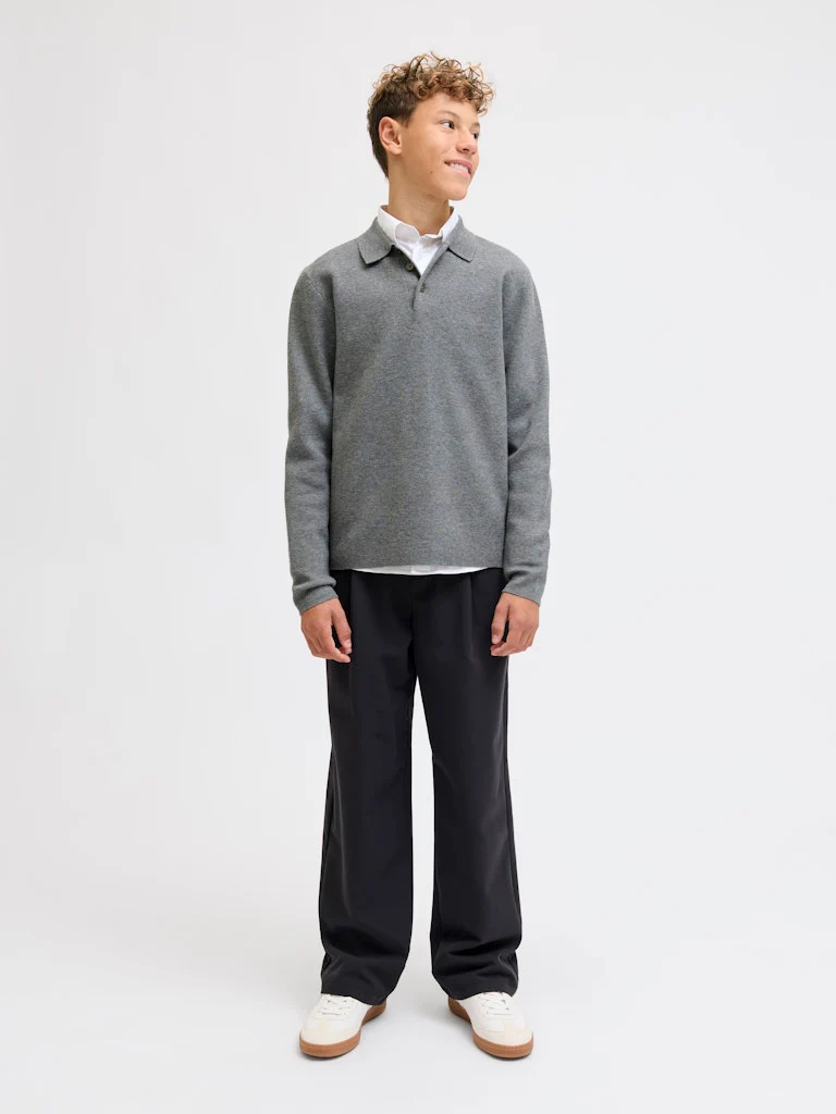 Jack and Jones Junior lasten neulepusero JPRBLABRADFORT KNIT POLO LN JNR, harmaa - Image 5