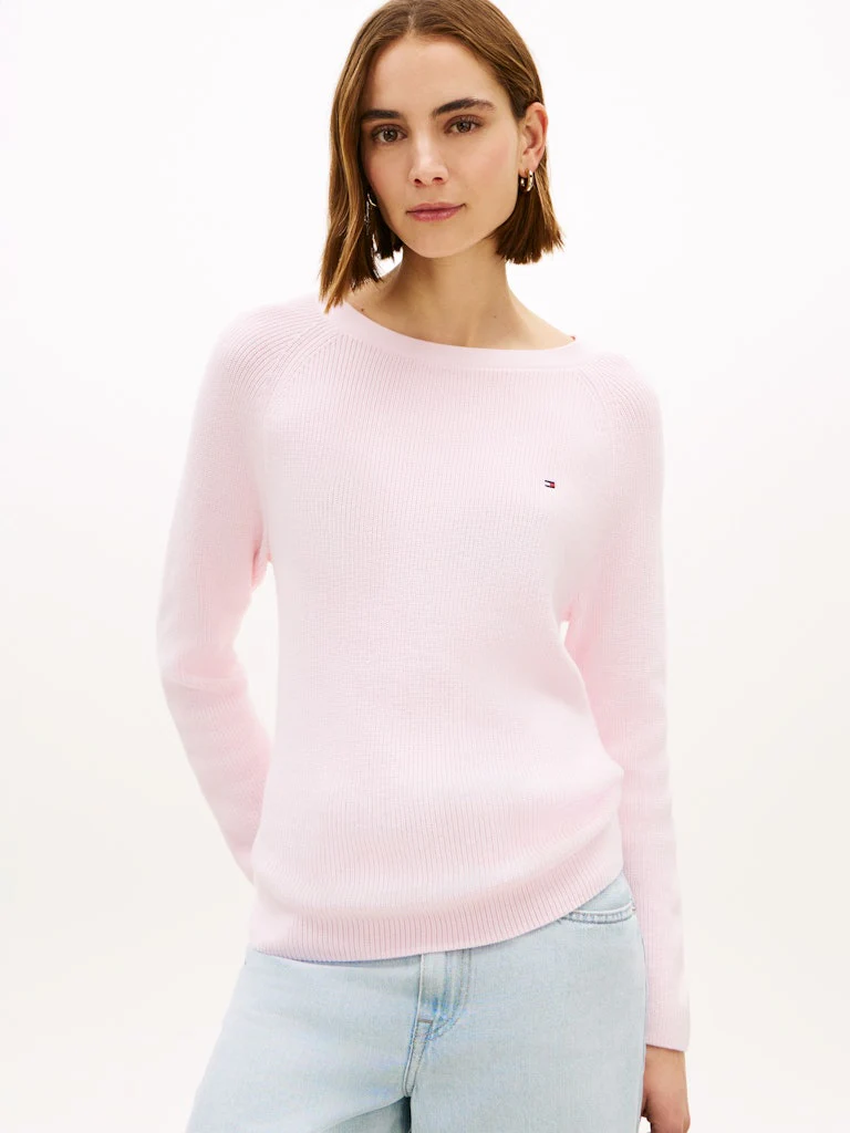 Tommy Hilfiger naisten neulepusero Cardi Fine GG LS Boat Neck Sweater, vaaleanpunainen