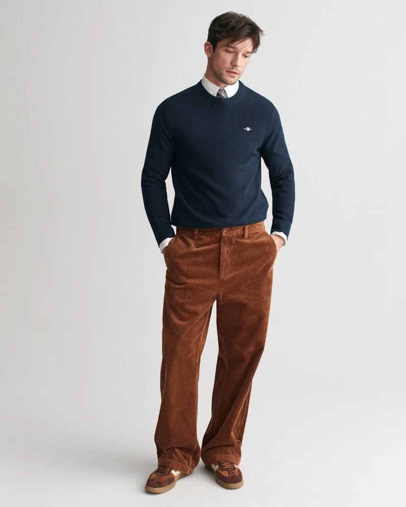 Gant miesten neulepusero, K COTTON MICRO TEXTURED C-NECK TUMMANSININEN - Image 5