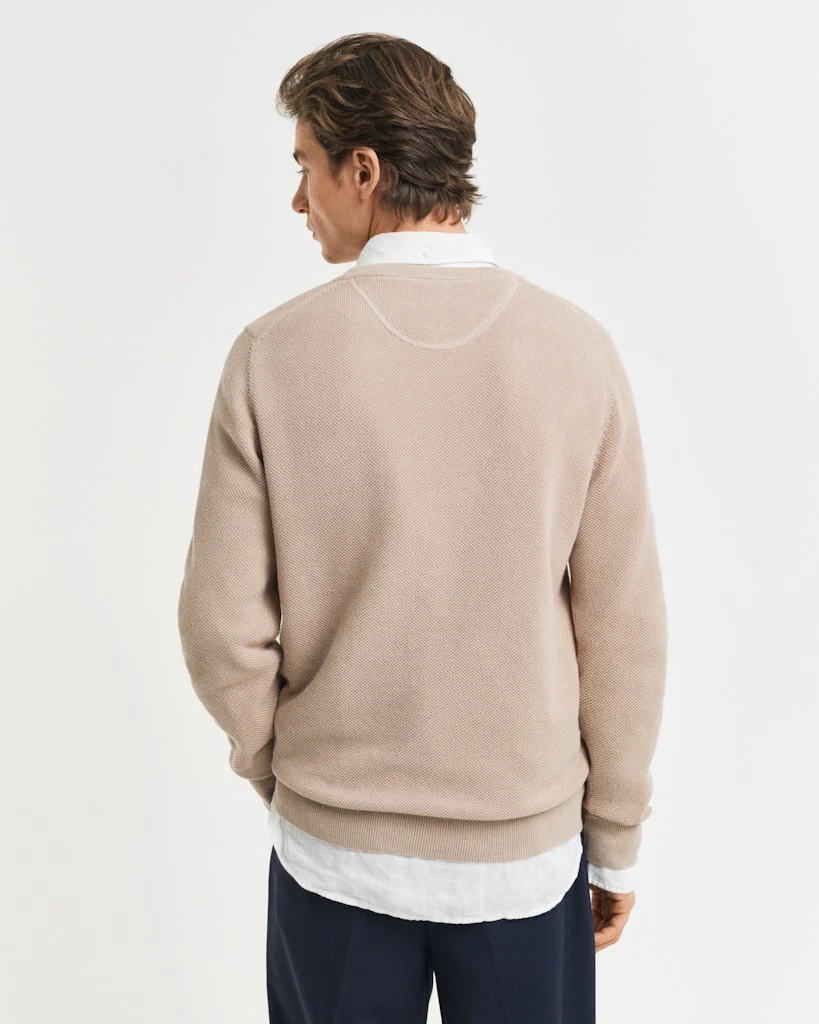 Gant miesten neulepusero K Cotton Pique C-Neck, ruskeanharmaa - Image 3